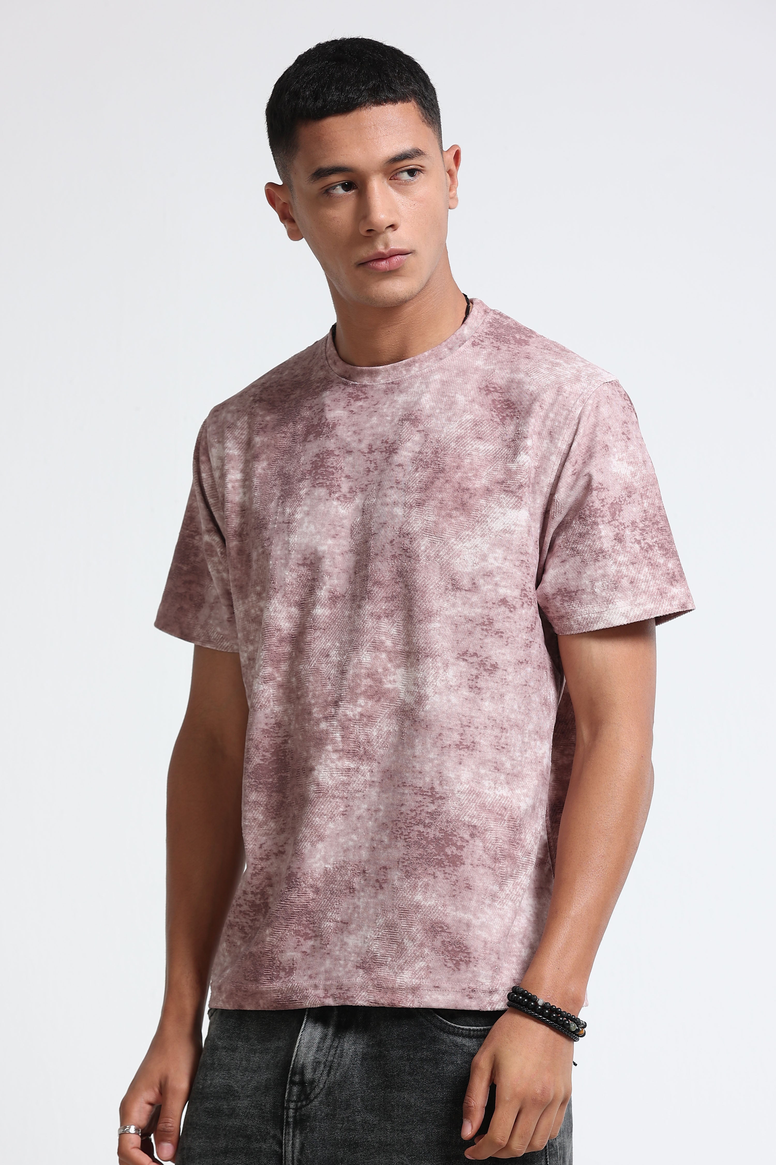 Men Pink Casual Relaxed Fit T-Shirt