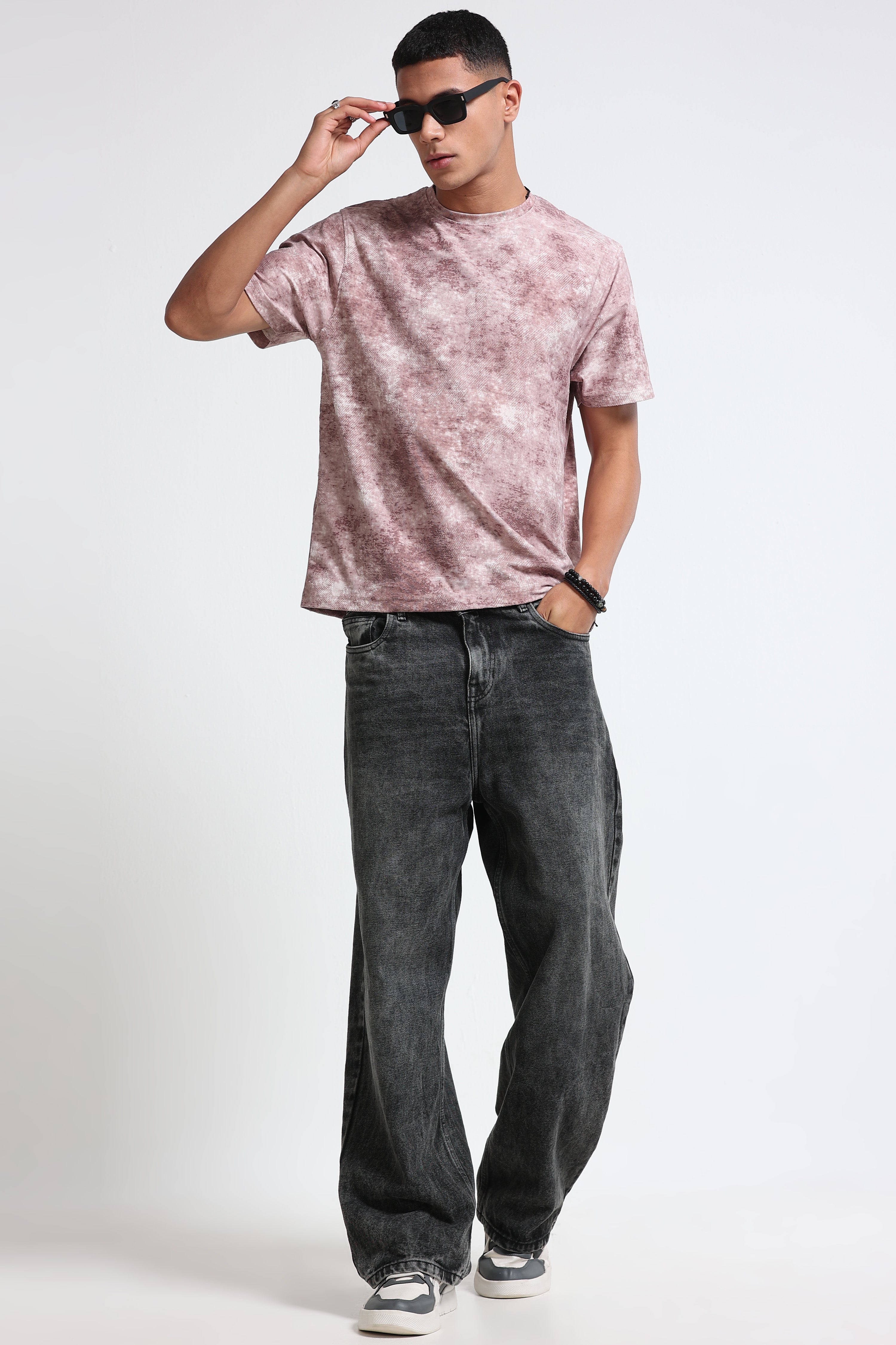 Men Pink Casual Relaxed Fit T-Shirt