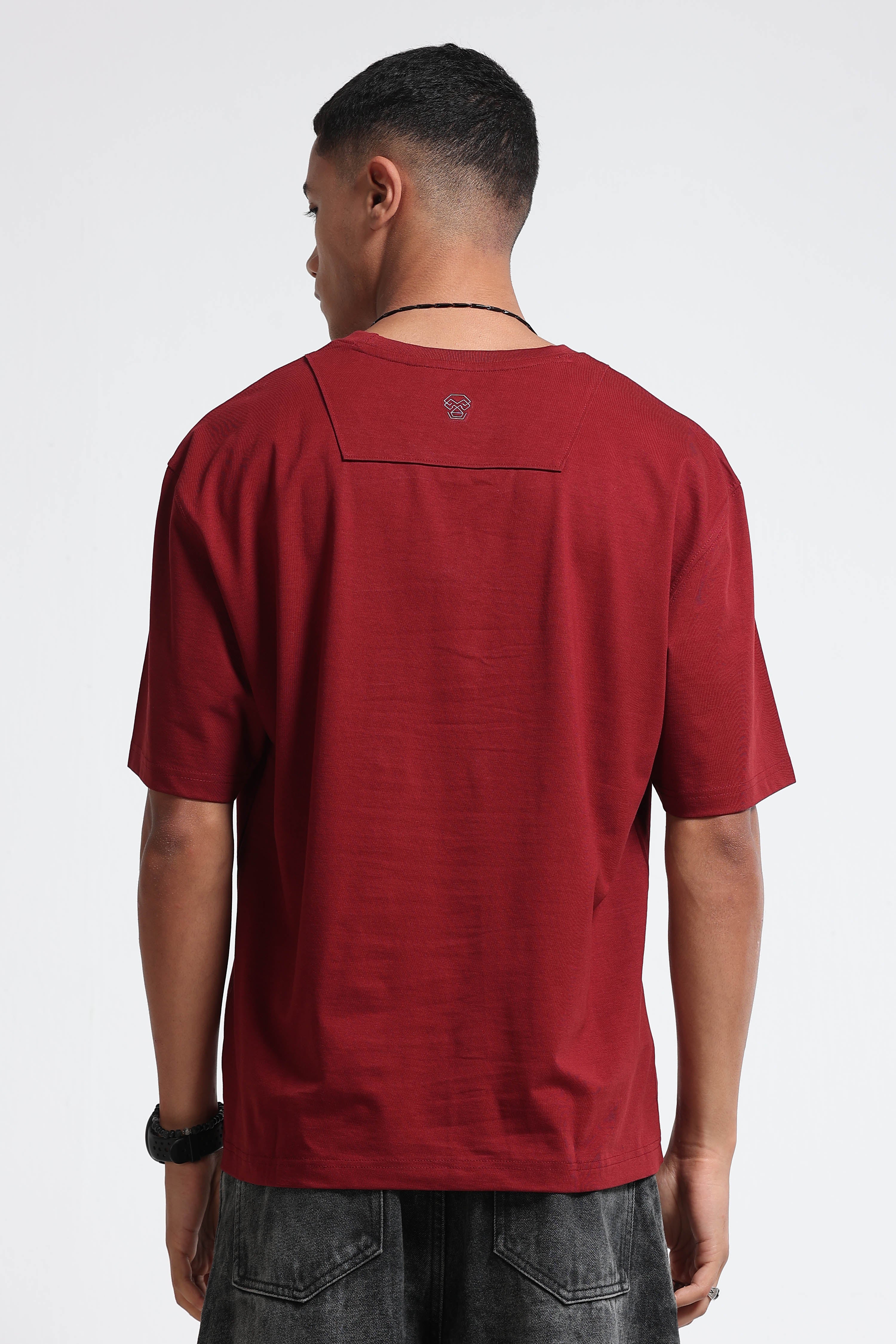 Men Maroon Oversized Crew Neck T-Shirt