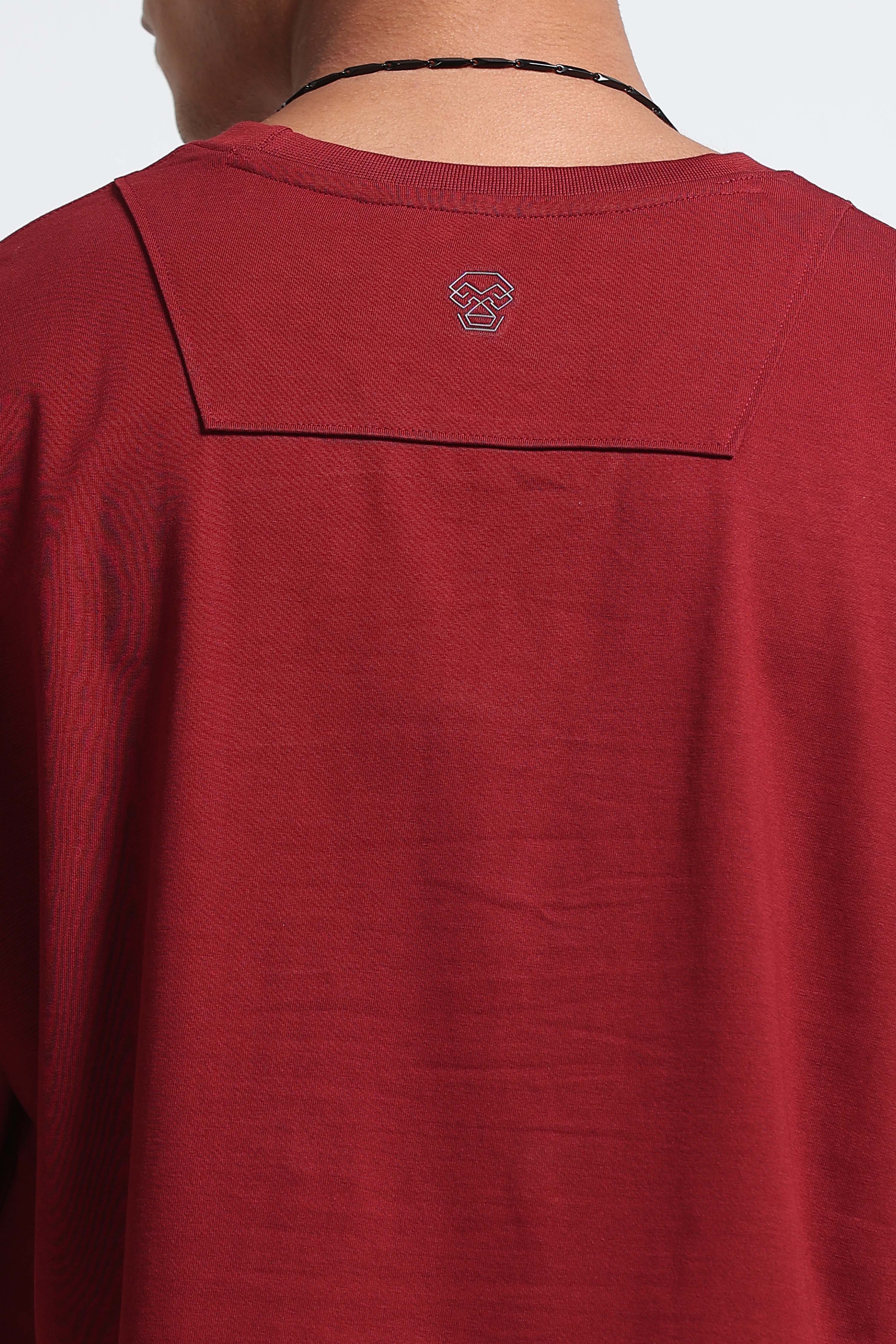 Men Maroon Oversized Crew Neck T-Shirt