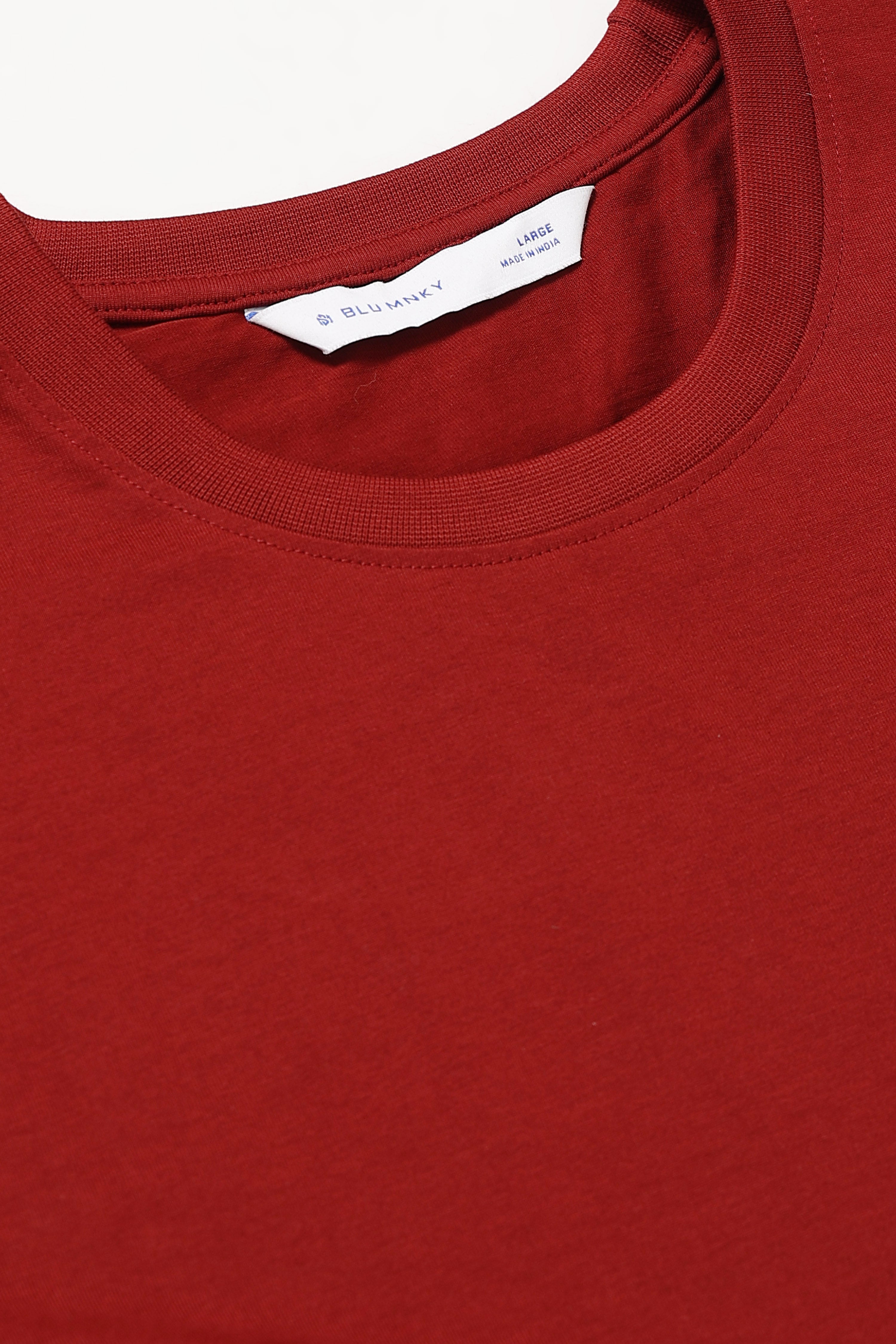 Men Maroon Oversized Crew Neck T-Shirt