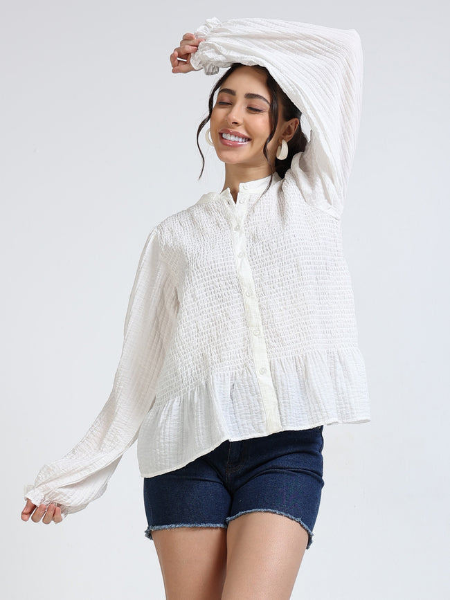Women White Smocked Body top
