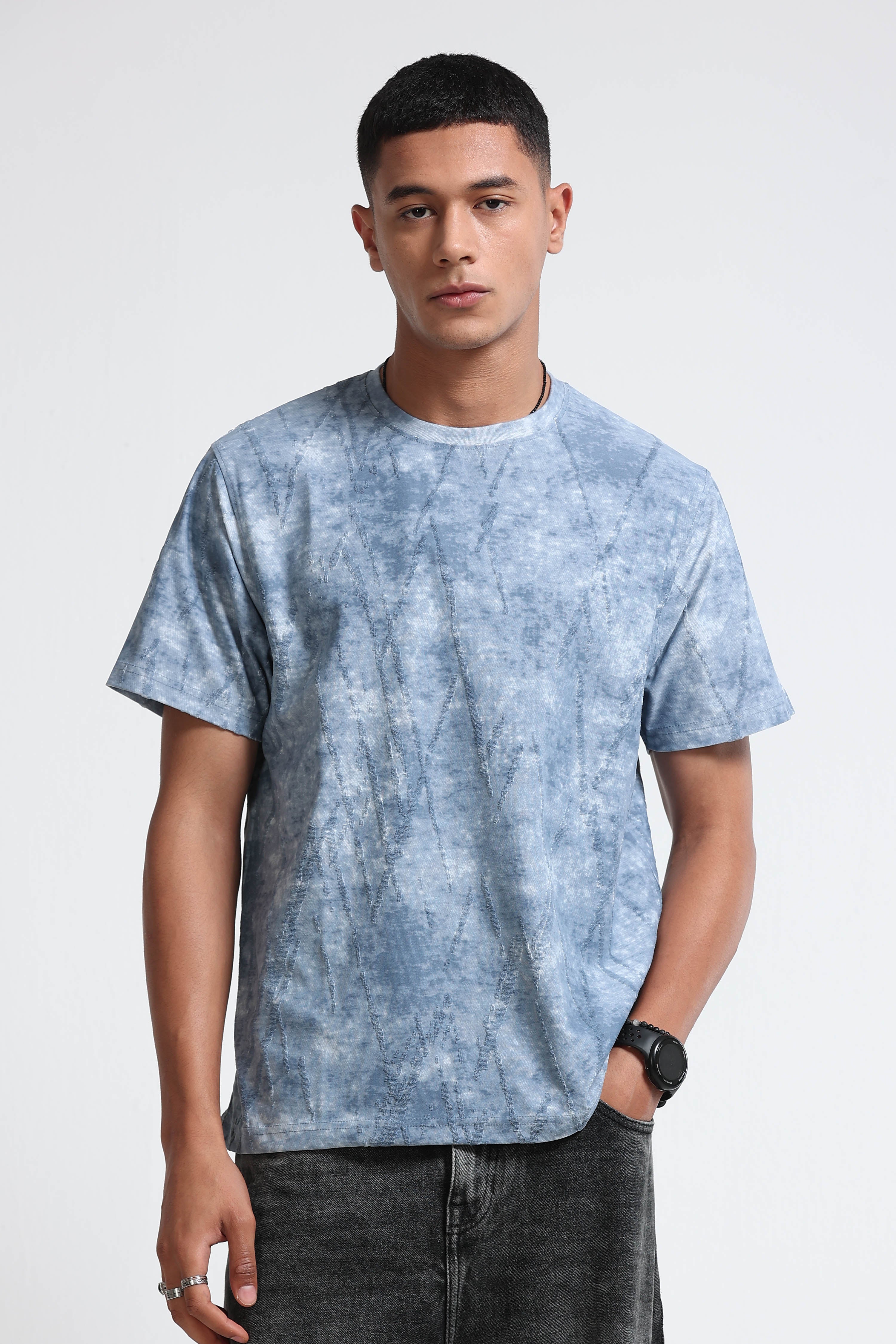 Men Blue Casual Relaxed Fit T-Shirt