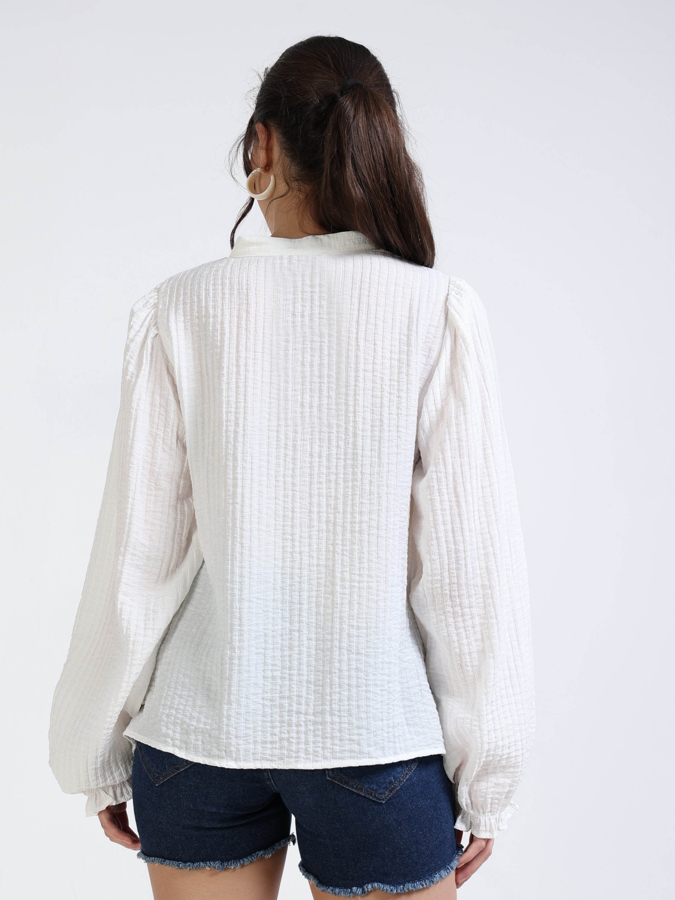 Women White Smocked Body top