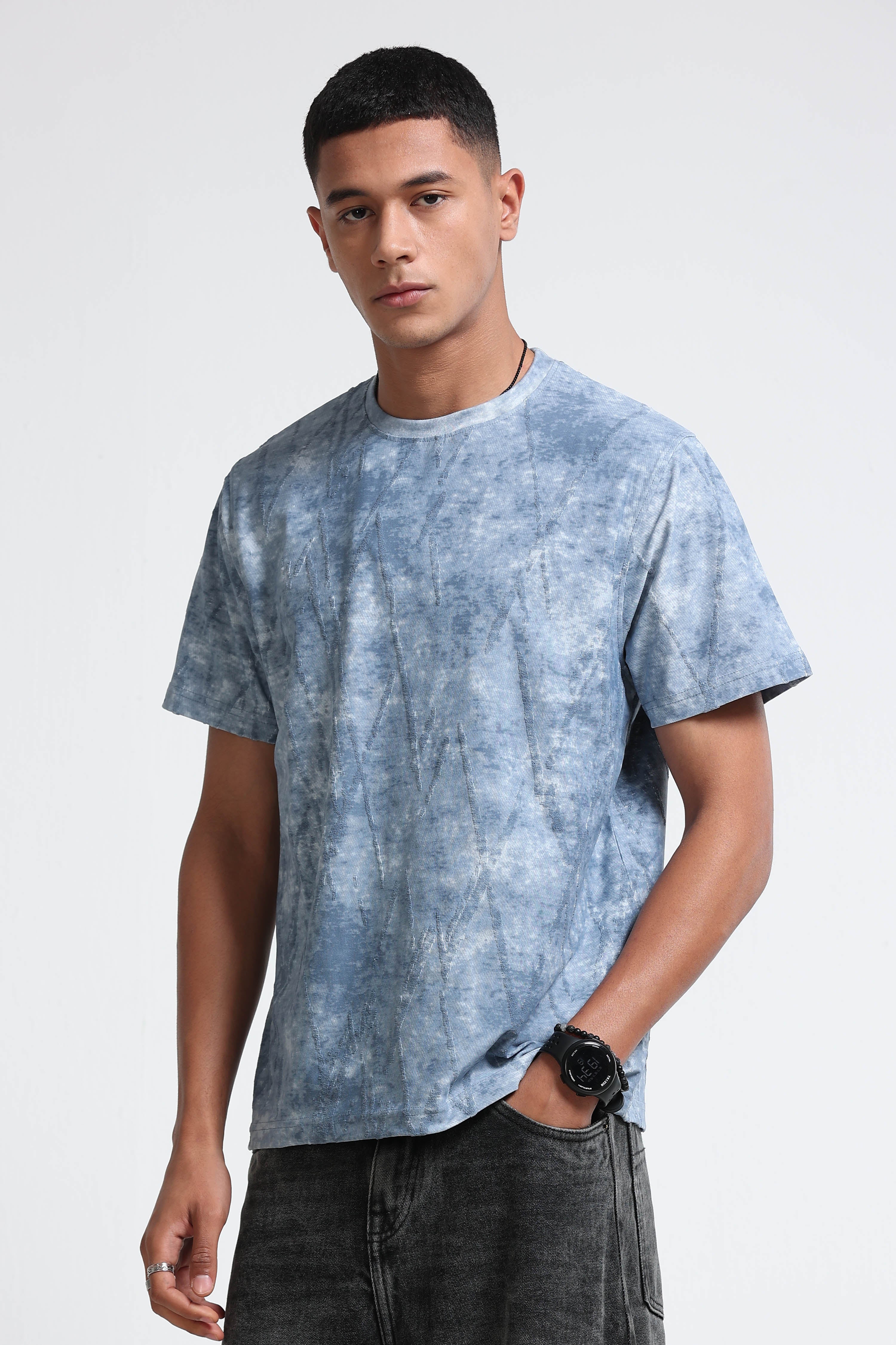 Men Blue Casual Relaxed Fit T-Shirt