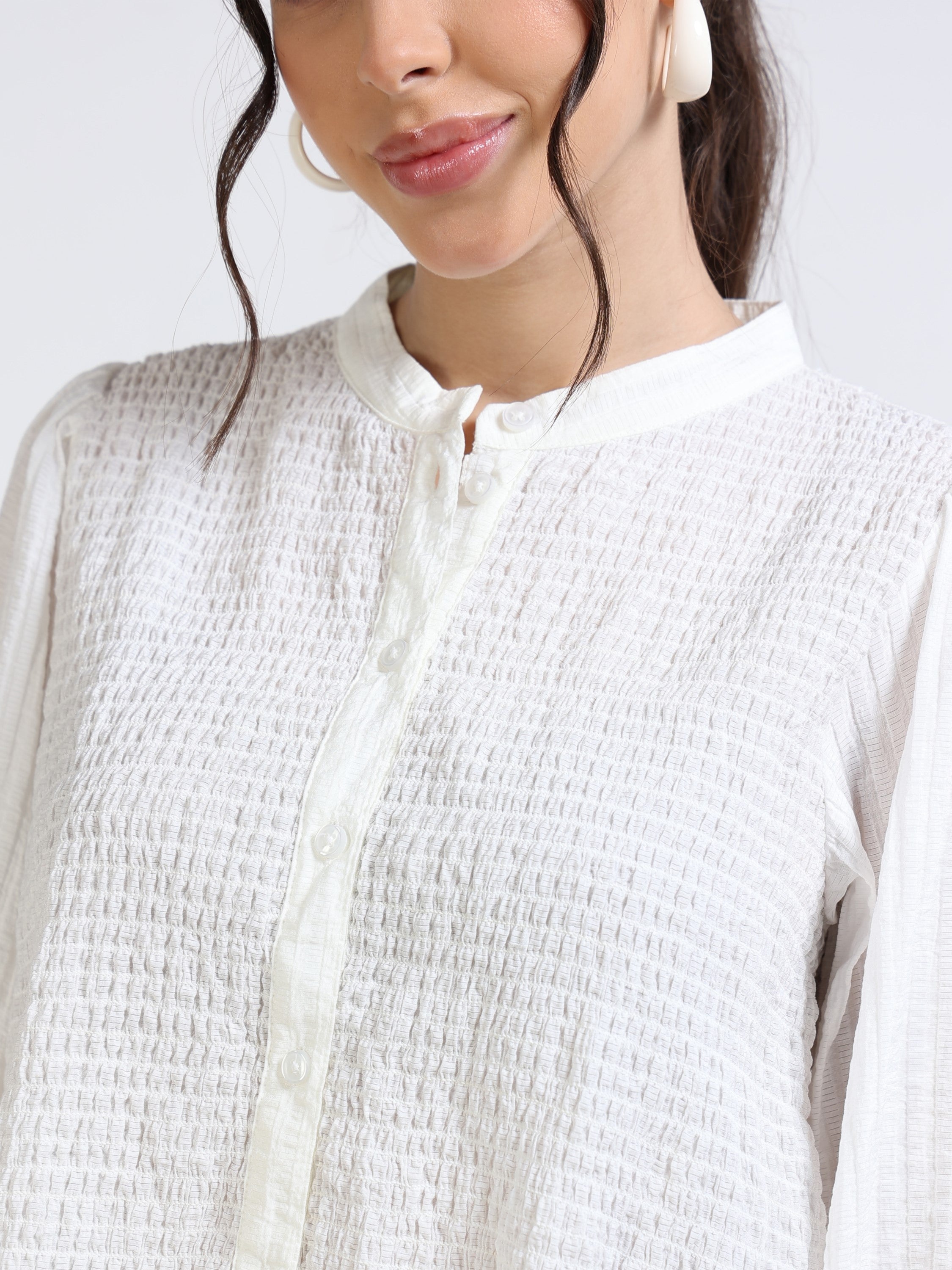 Women White Smocked Body top