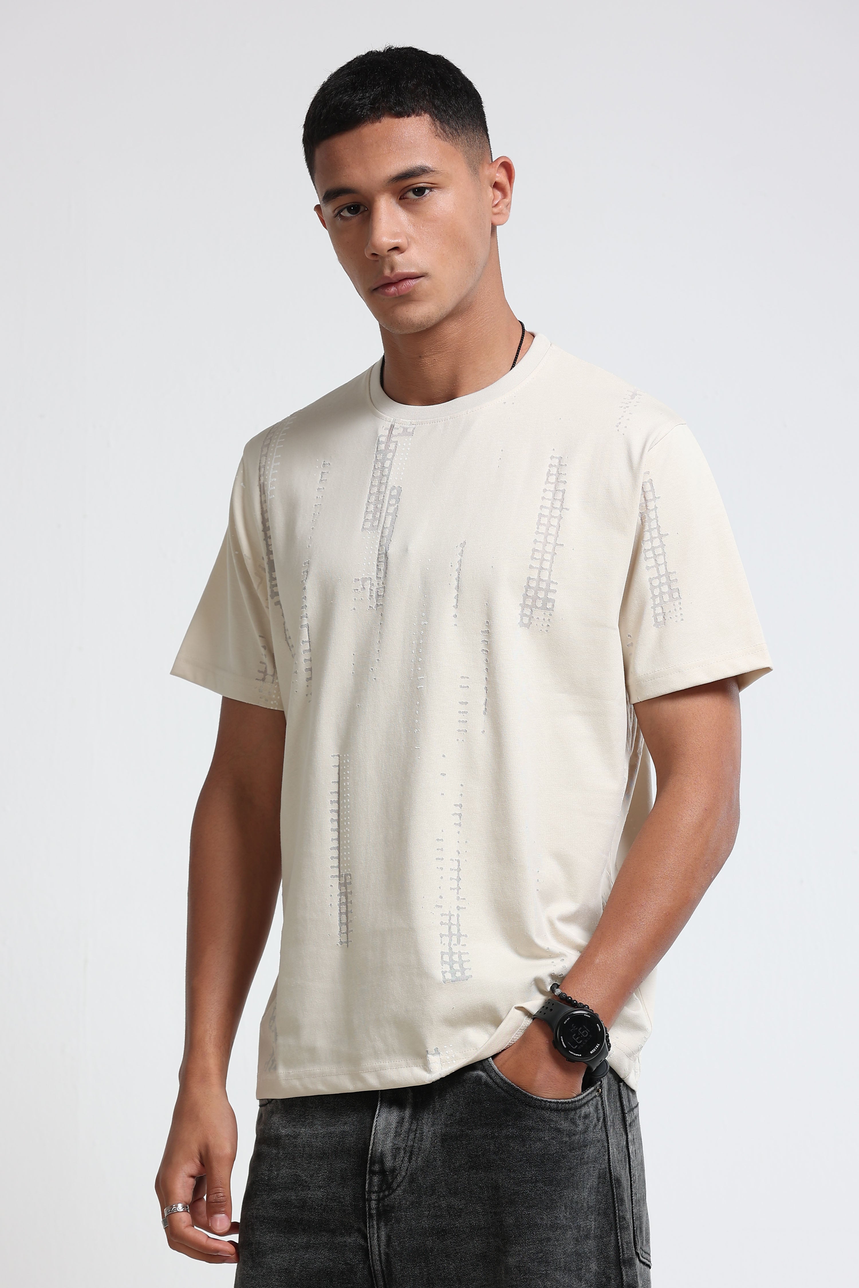 Men Cream Everyday Round Neck T-Shirt