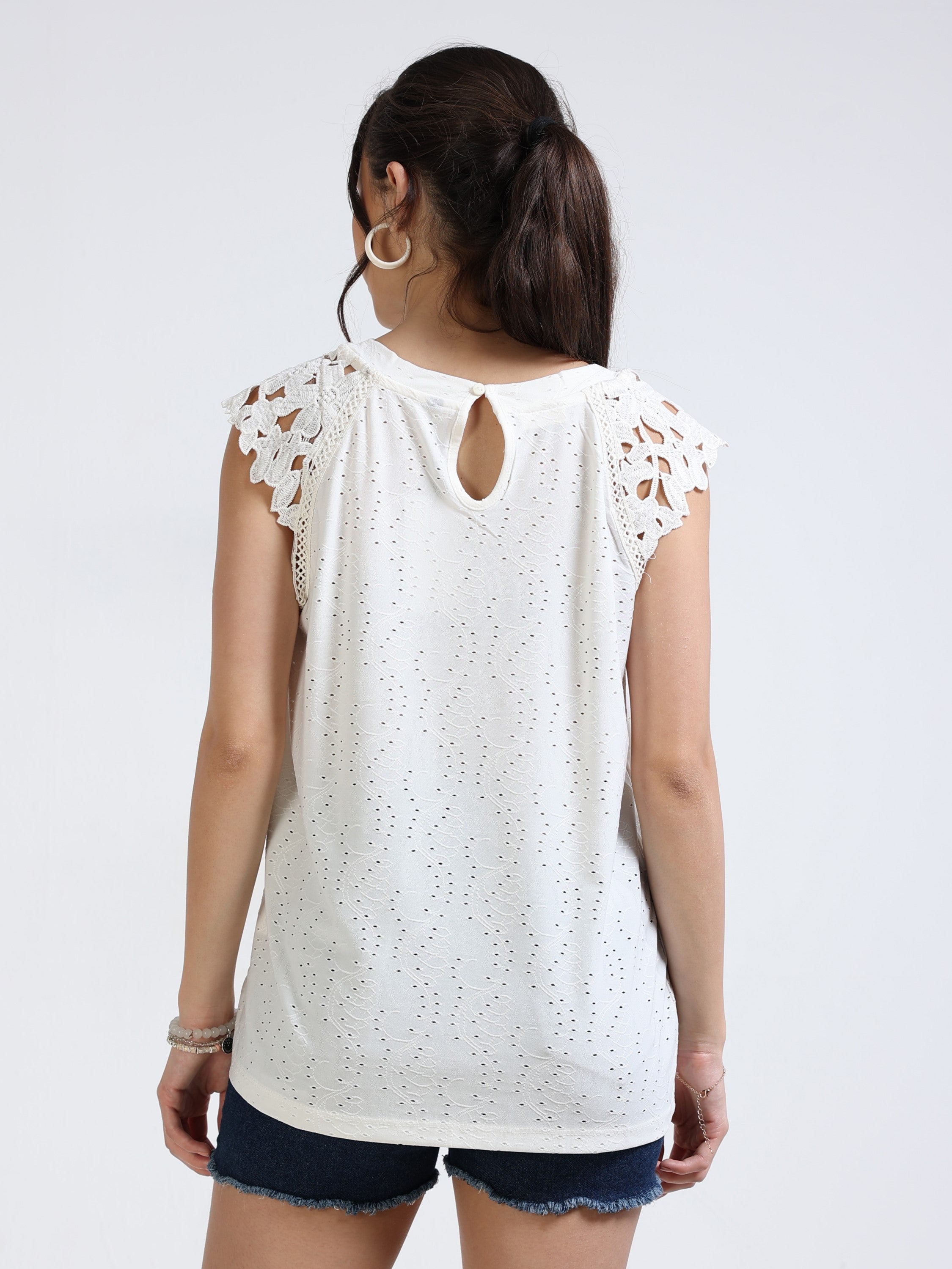 Women White Stylish Sleeve Top