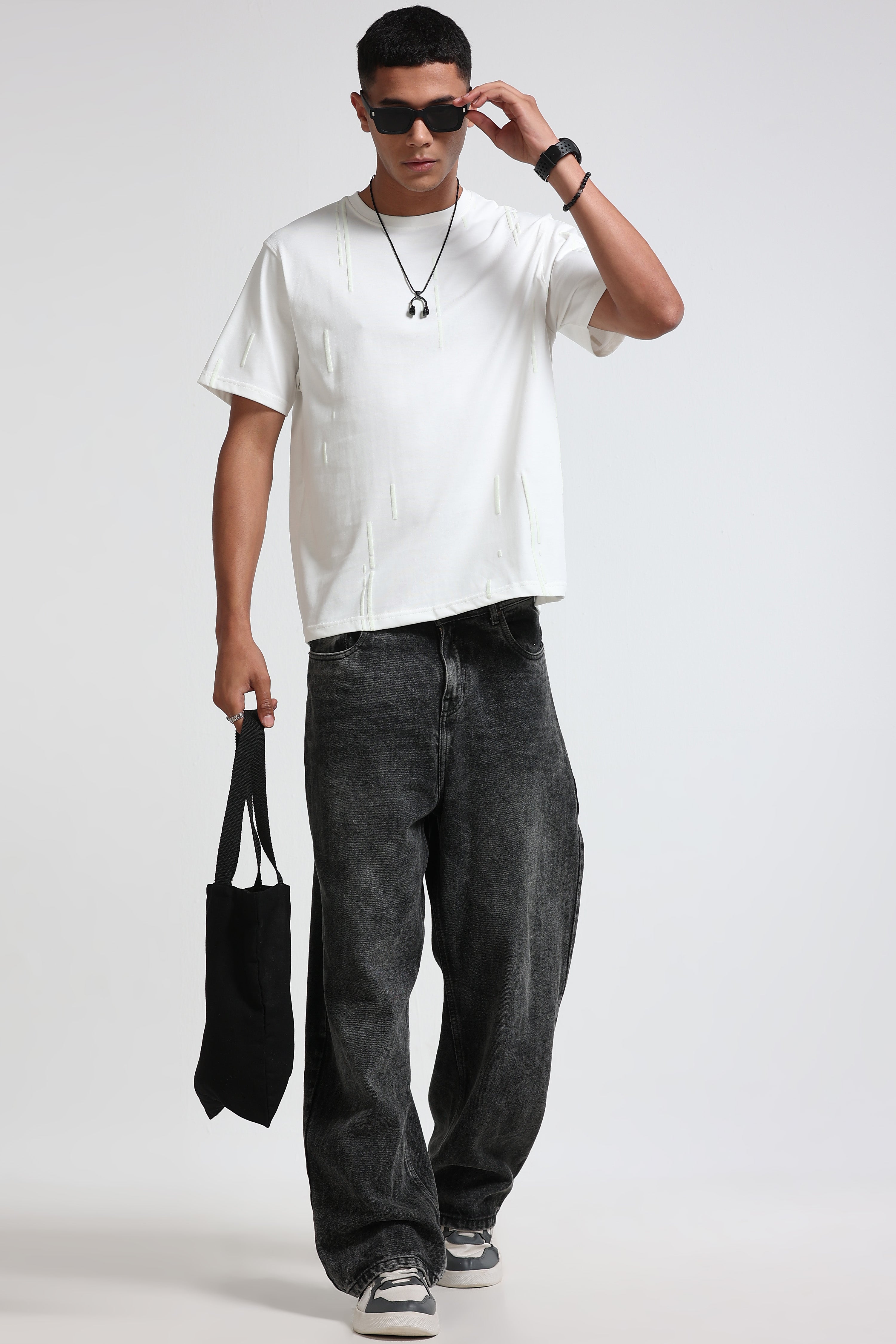 Men Off White Premium Abstract Line T-Shirt