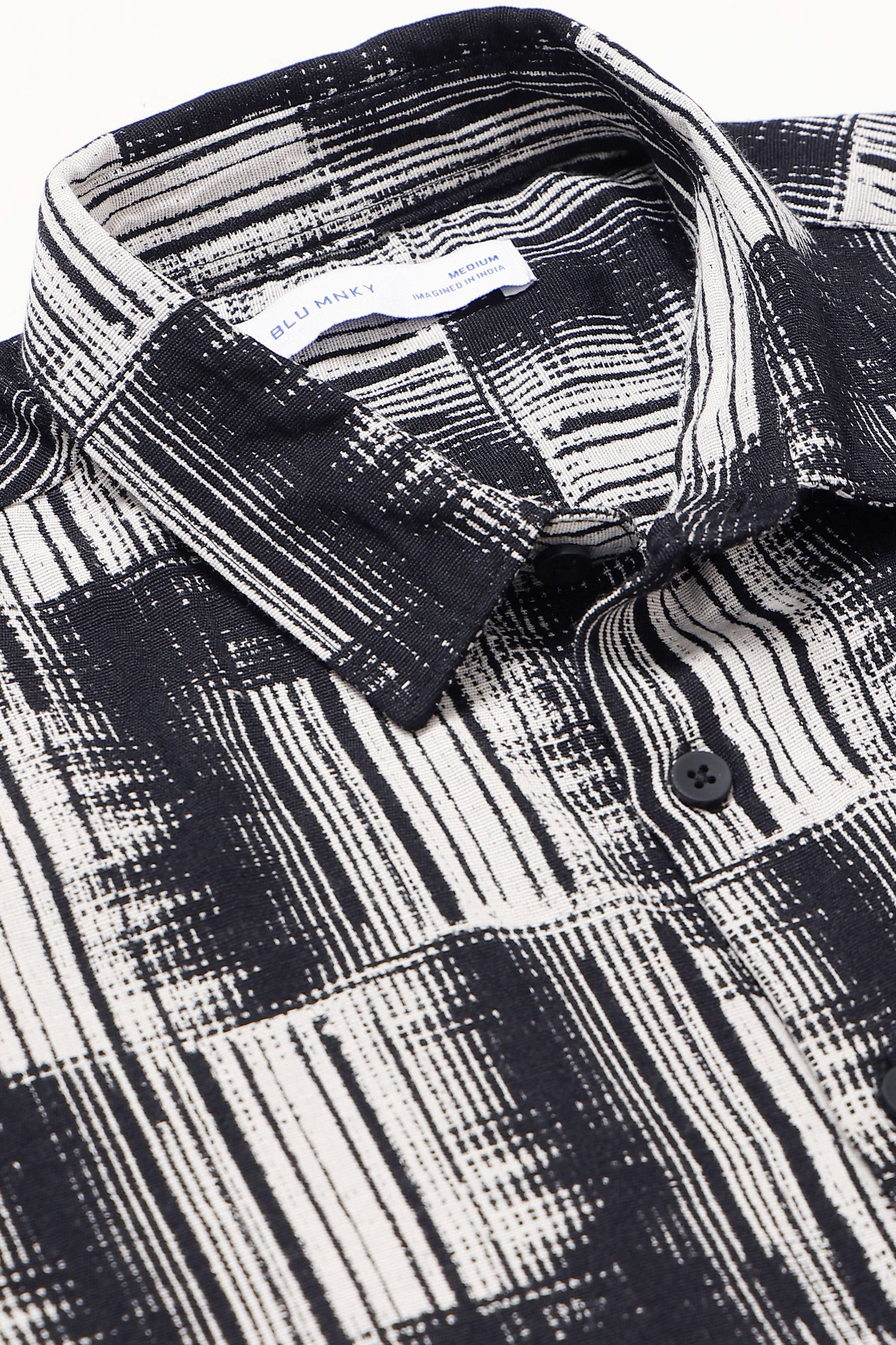 Men White Black Jacquard Boxy Fit Shirt