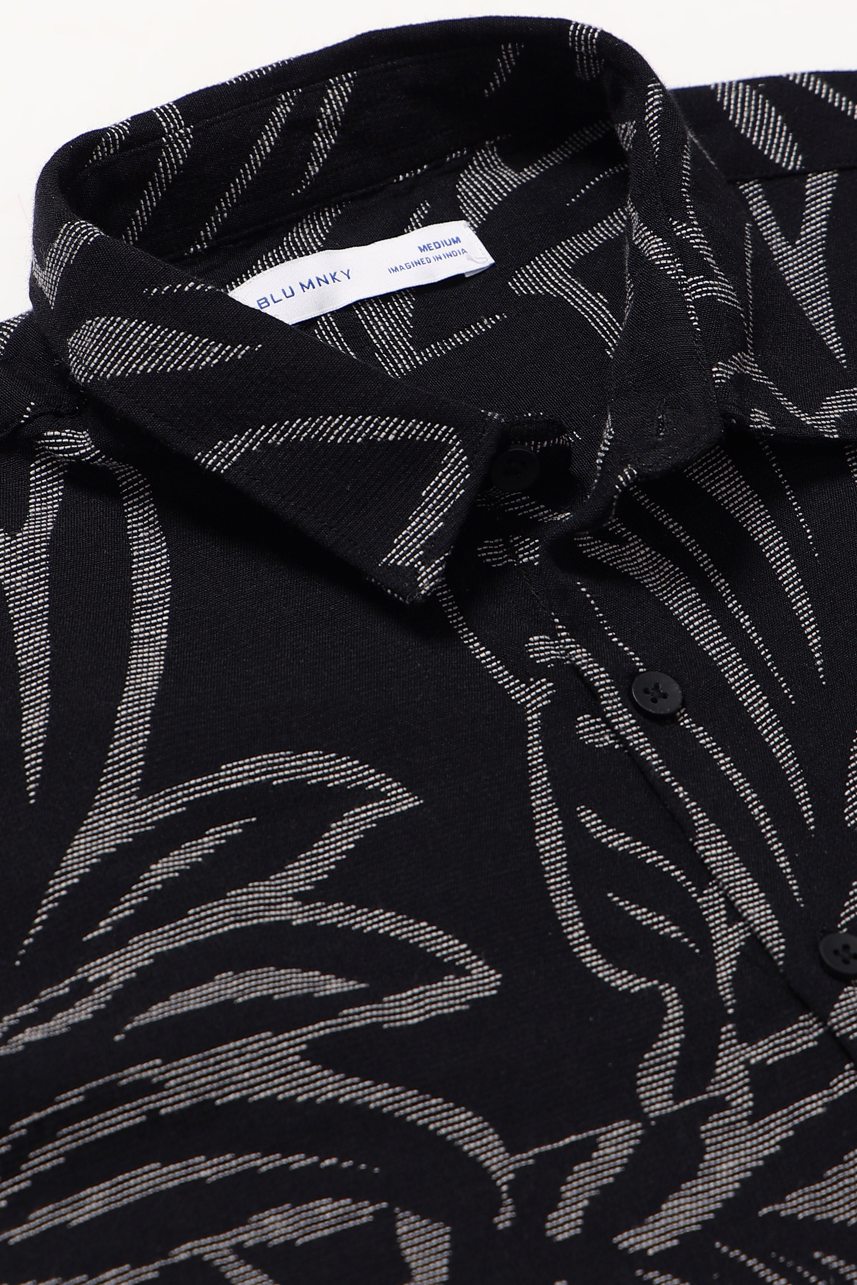 Men Black White Jacquard Boxy Fit Shirt