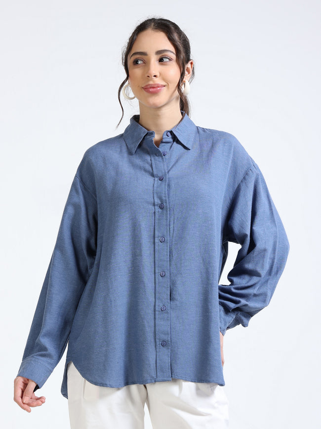 Women Navy Oversized Shirt