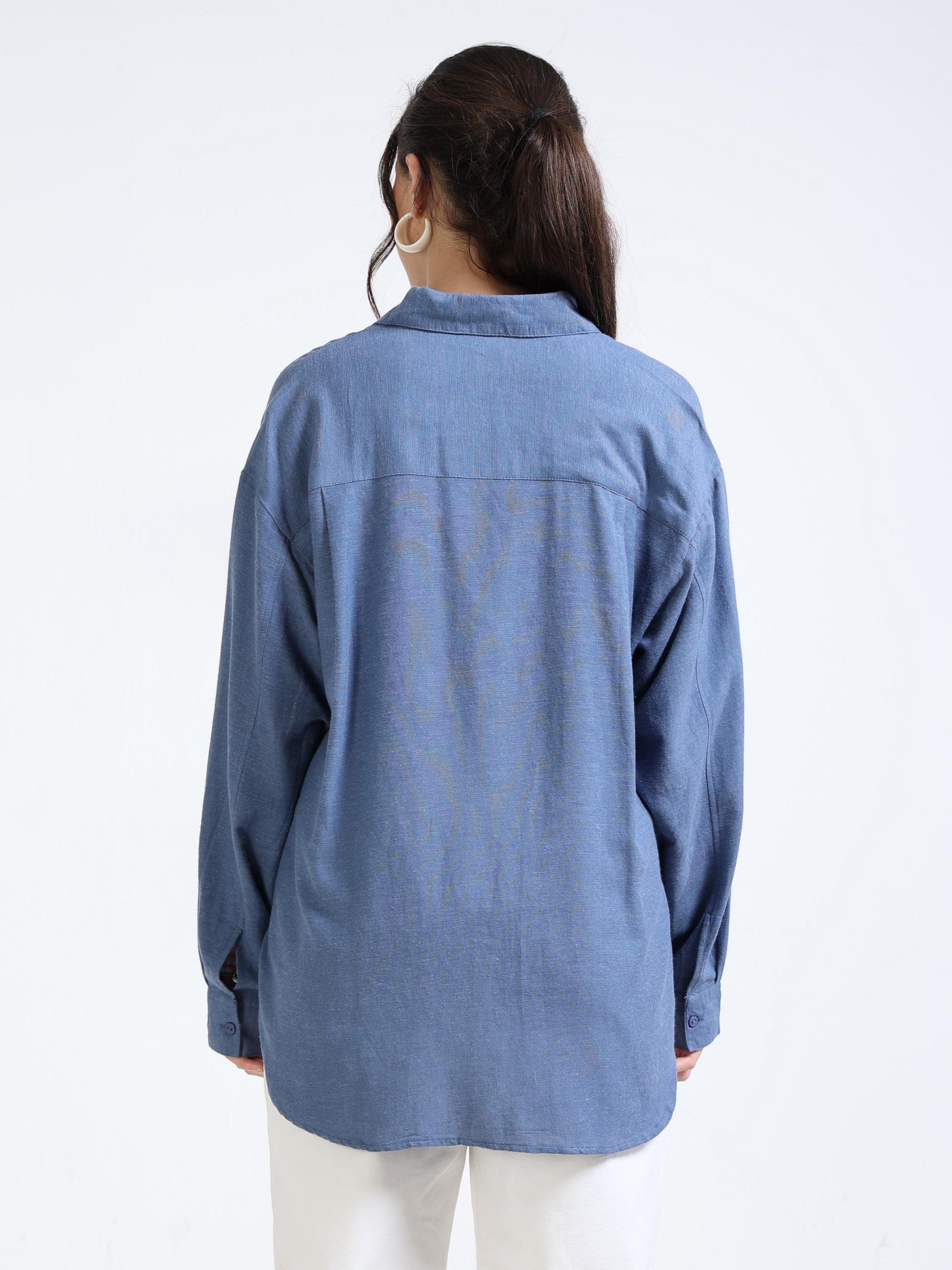 Women Navy Oversized Shirt