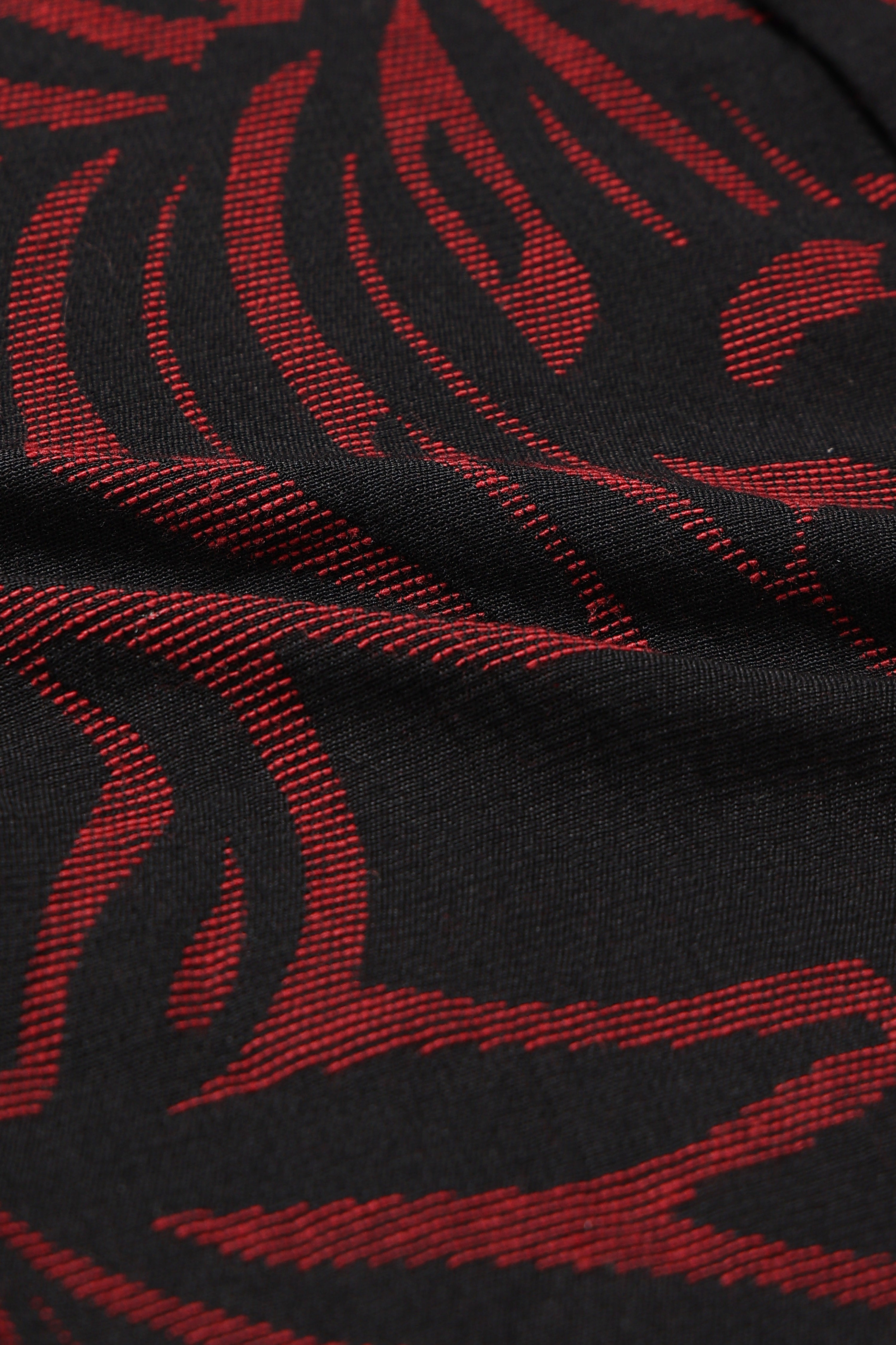 Men Red Black Jacquard Boxy Fit Shirt