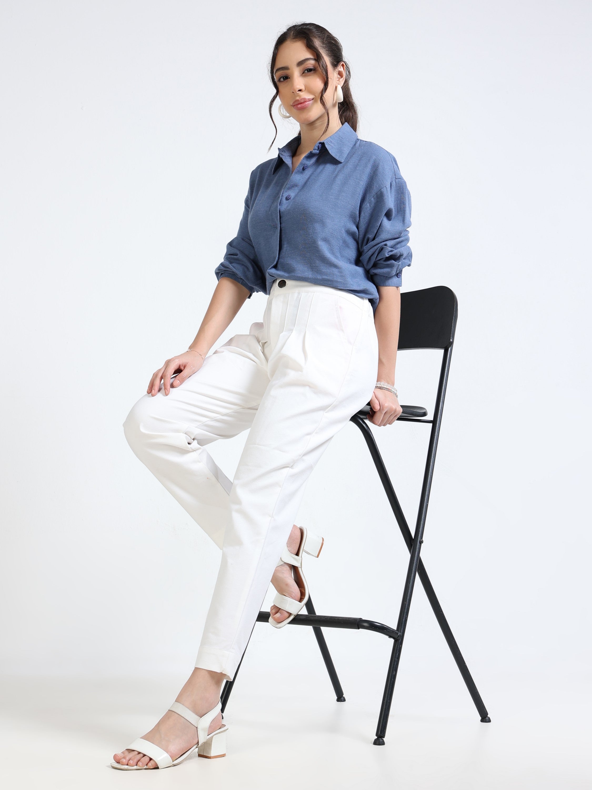 Women Navy Oversized Shirt