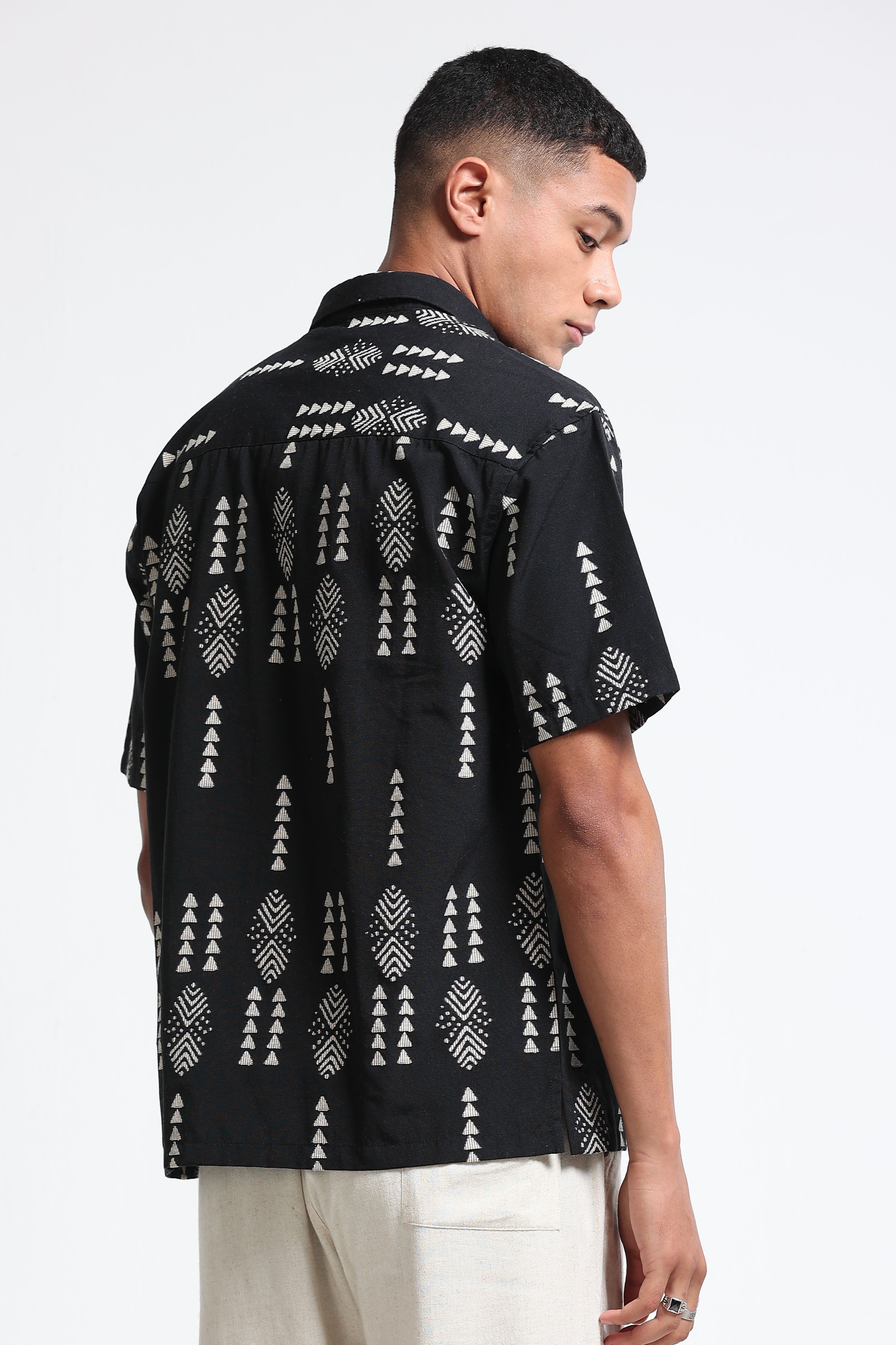 Men Black Jacquard Boxy Fit Shirt