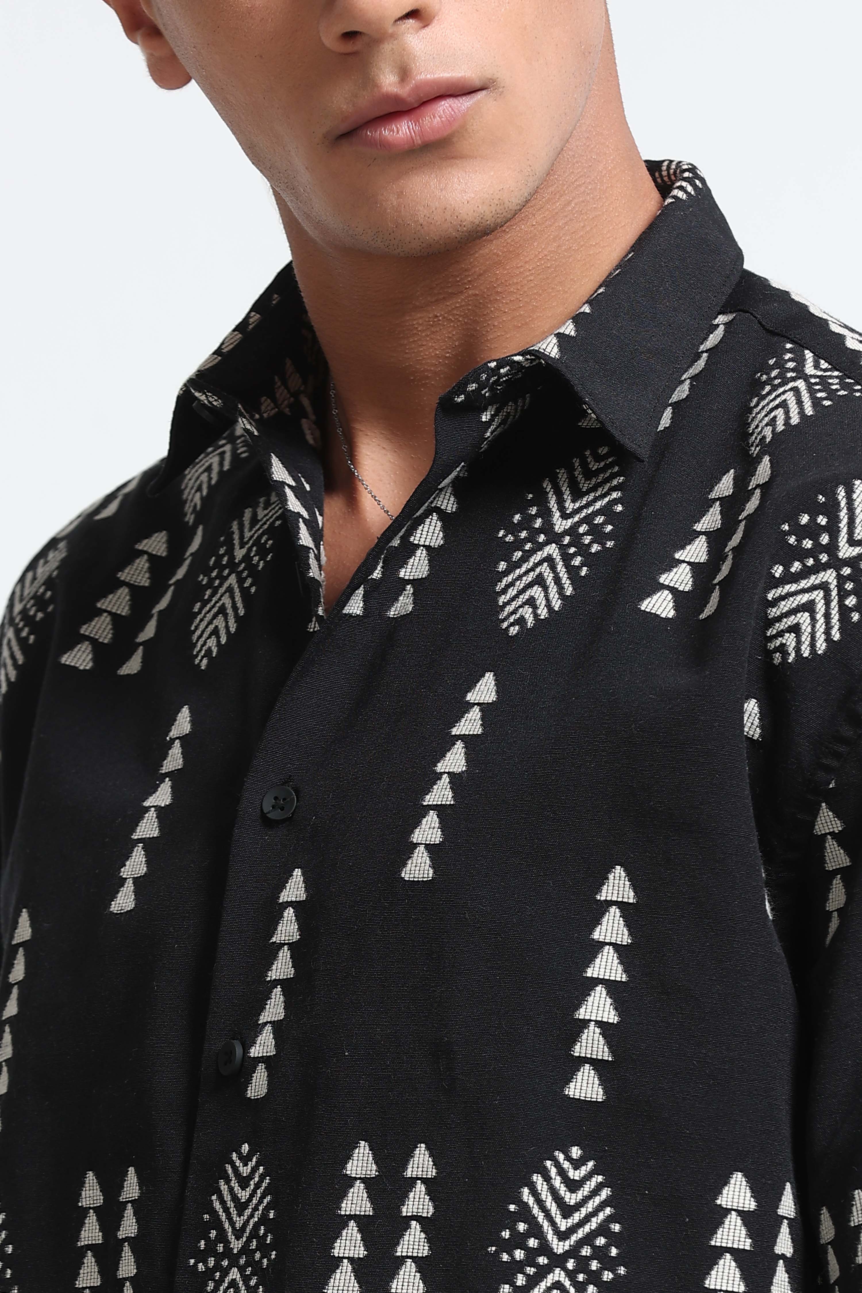 Men Black Jacquard Boxy Fit Shirt