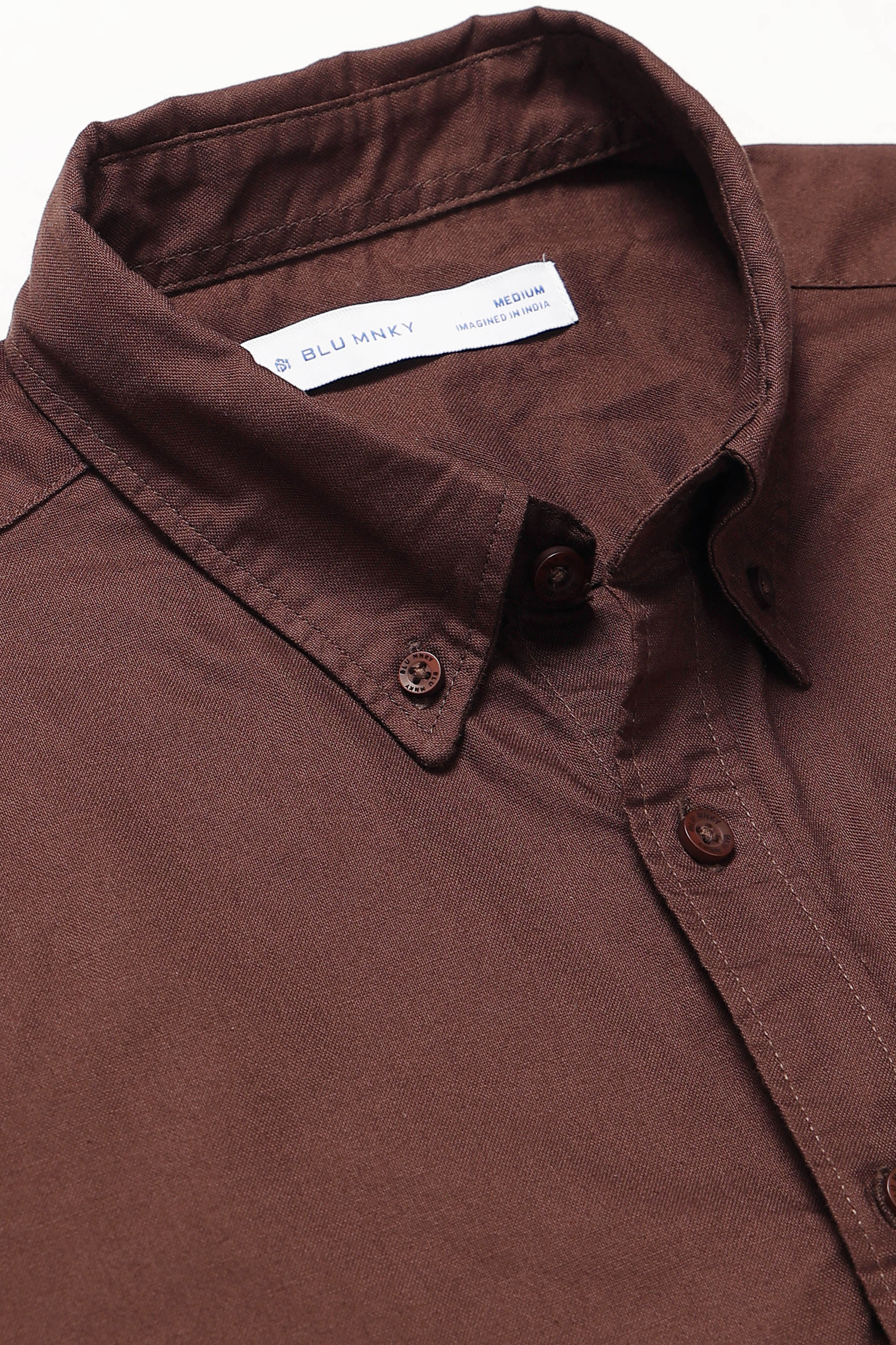 Men Brown Cotton Oxford Solid Shirt Brown