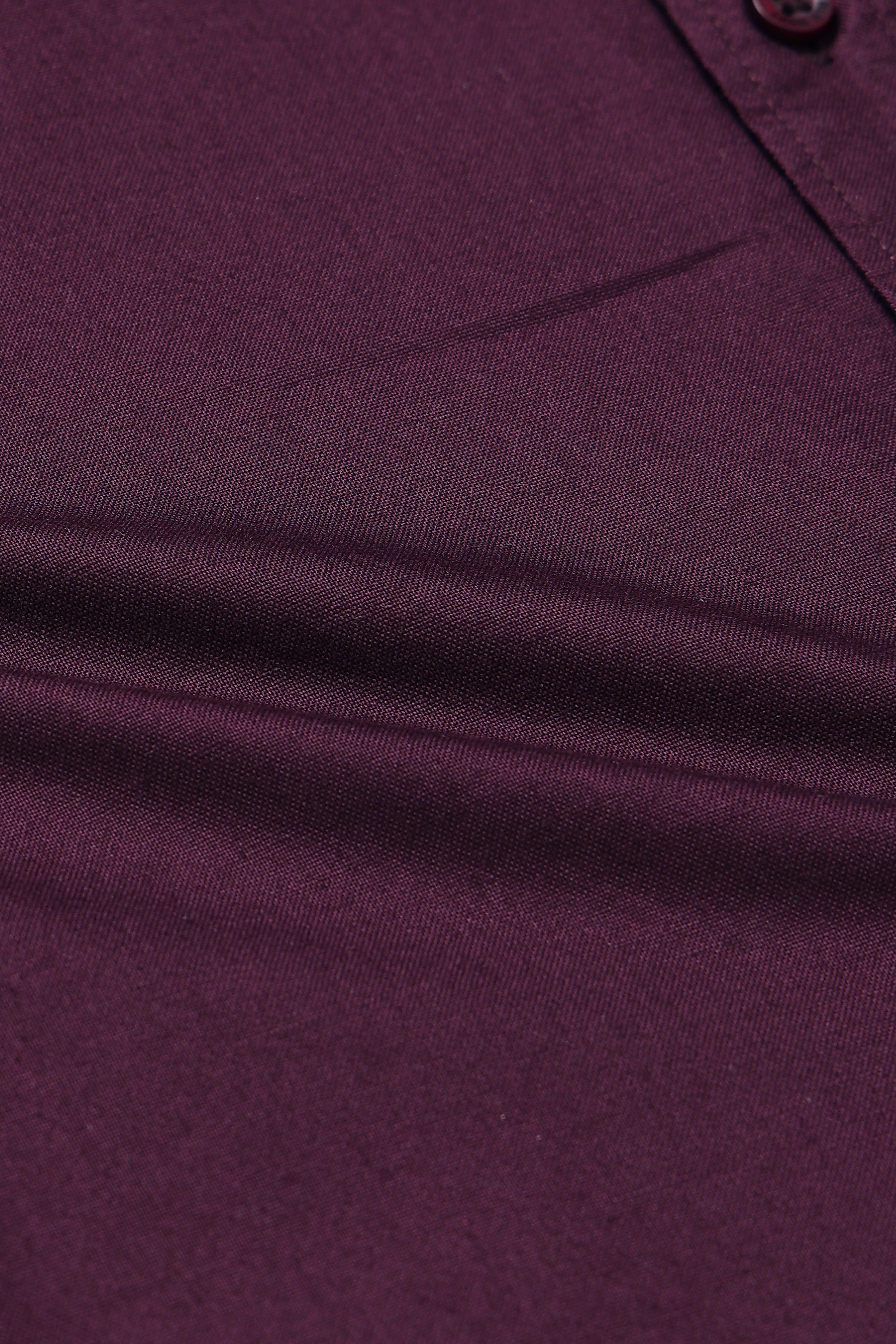 Men Burgundy Cotton Oxford Solid Shirt