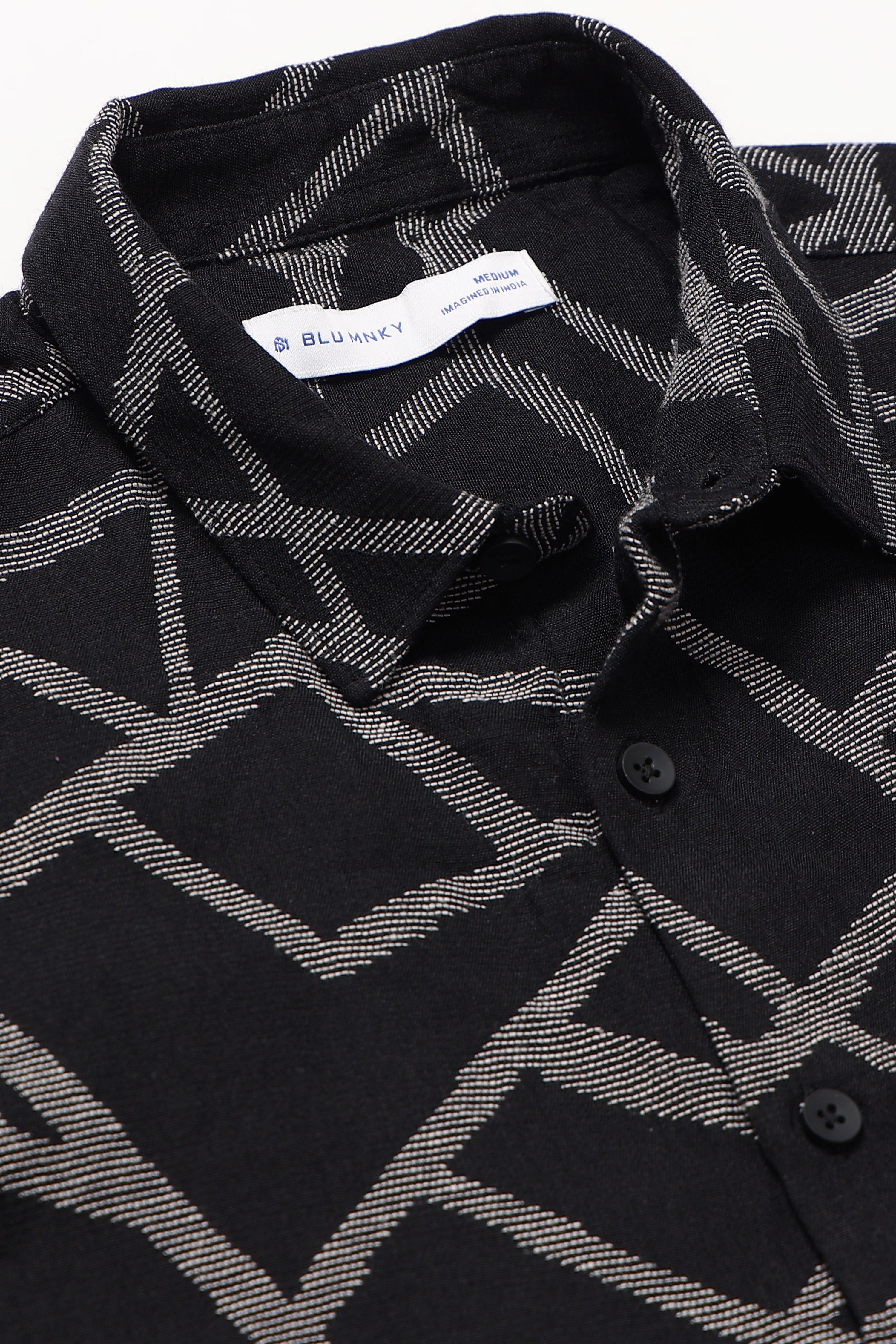 Men Off White Black Jacquard Boxy Fit Shirt