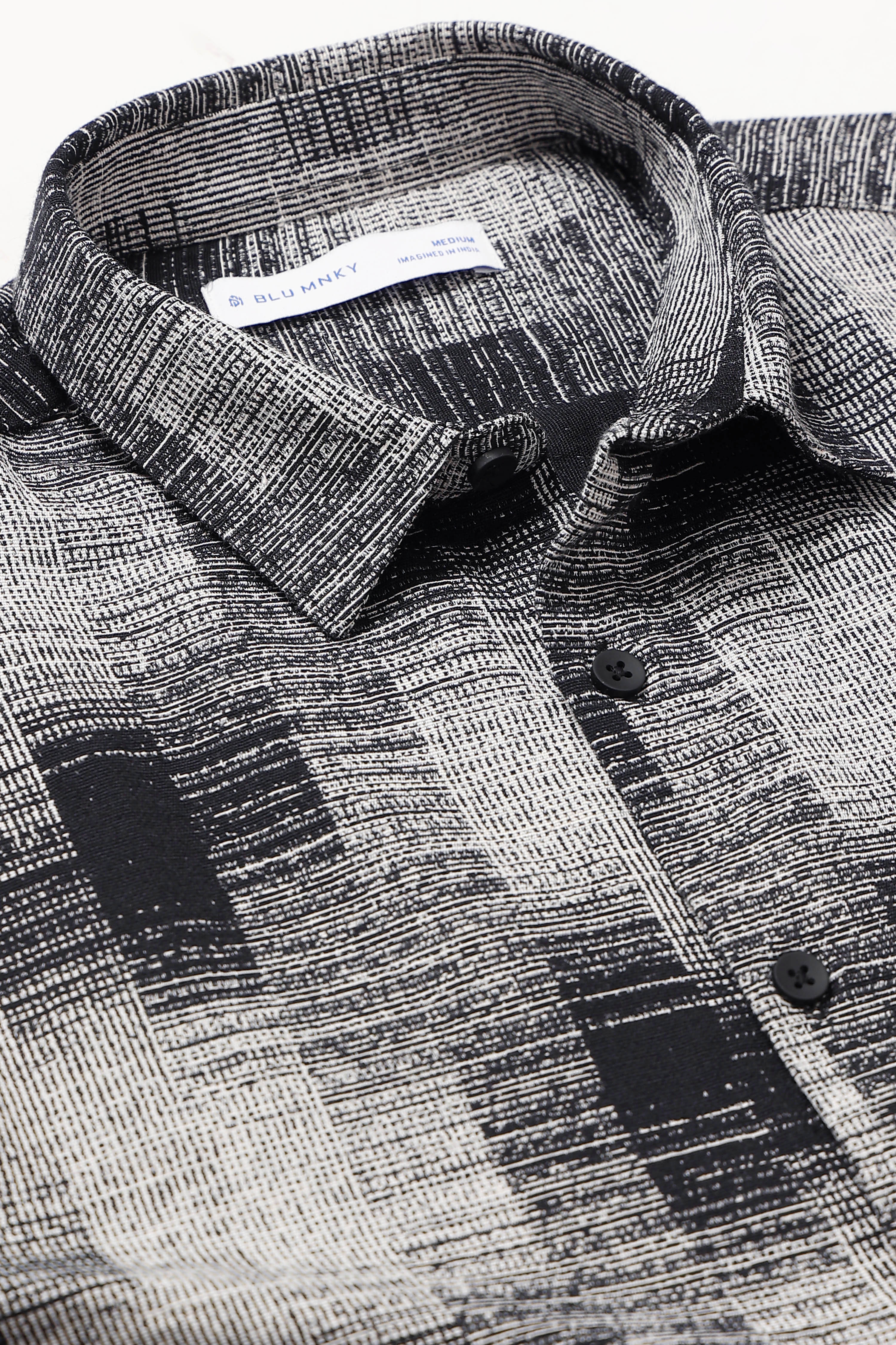Men White & Black Jacquard Boxy Fit Shirt