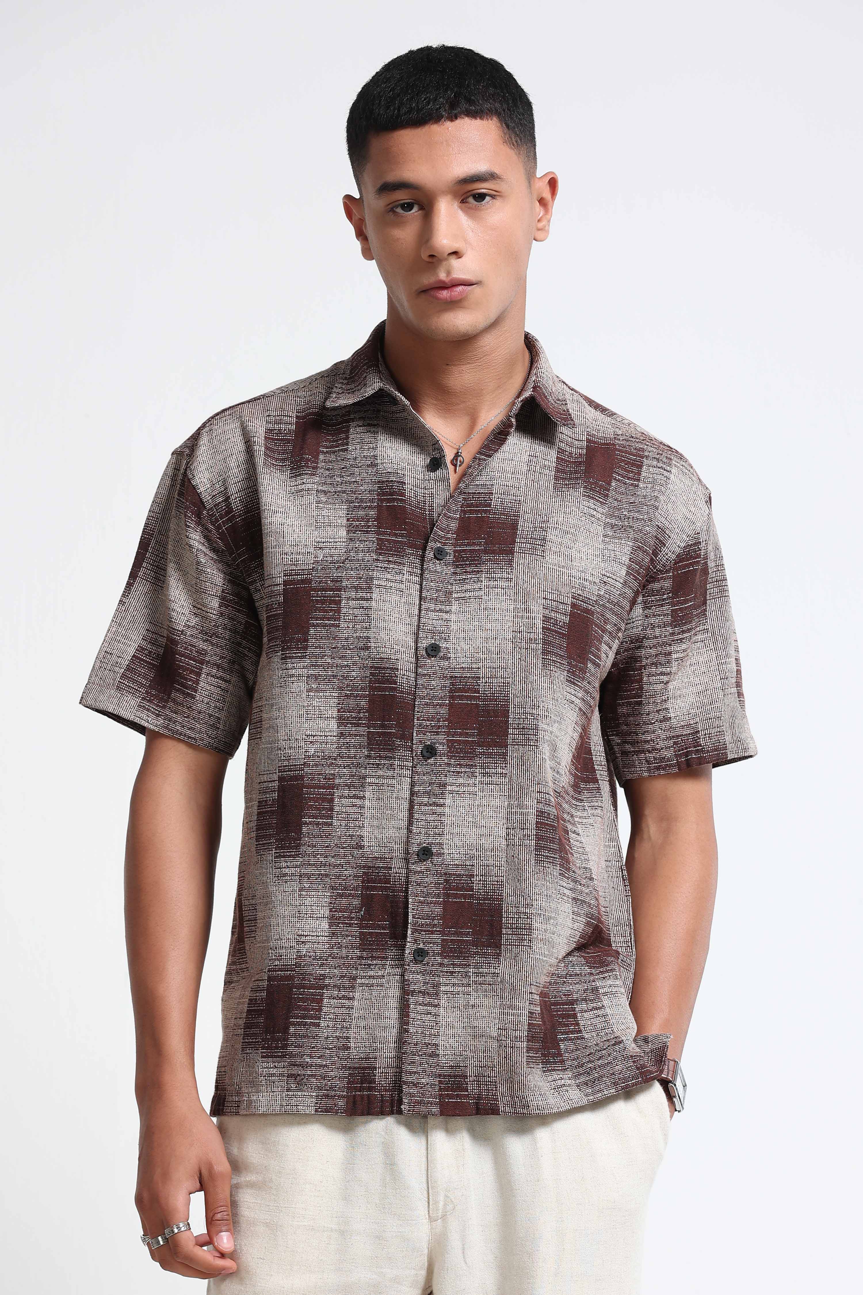 Men Multi Jacquard Boxy Fit Shirt