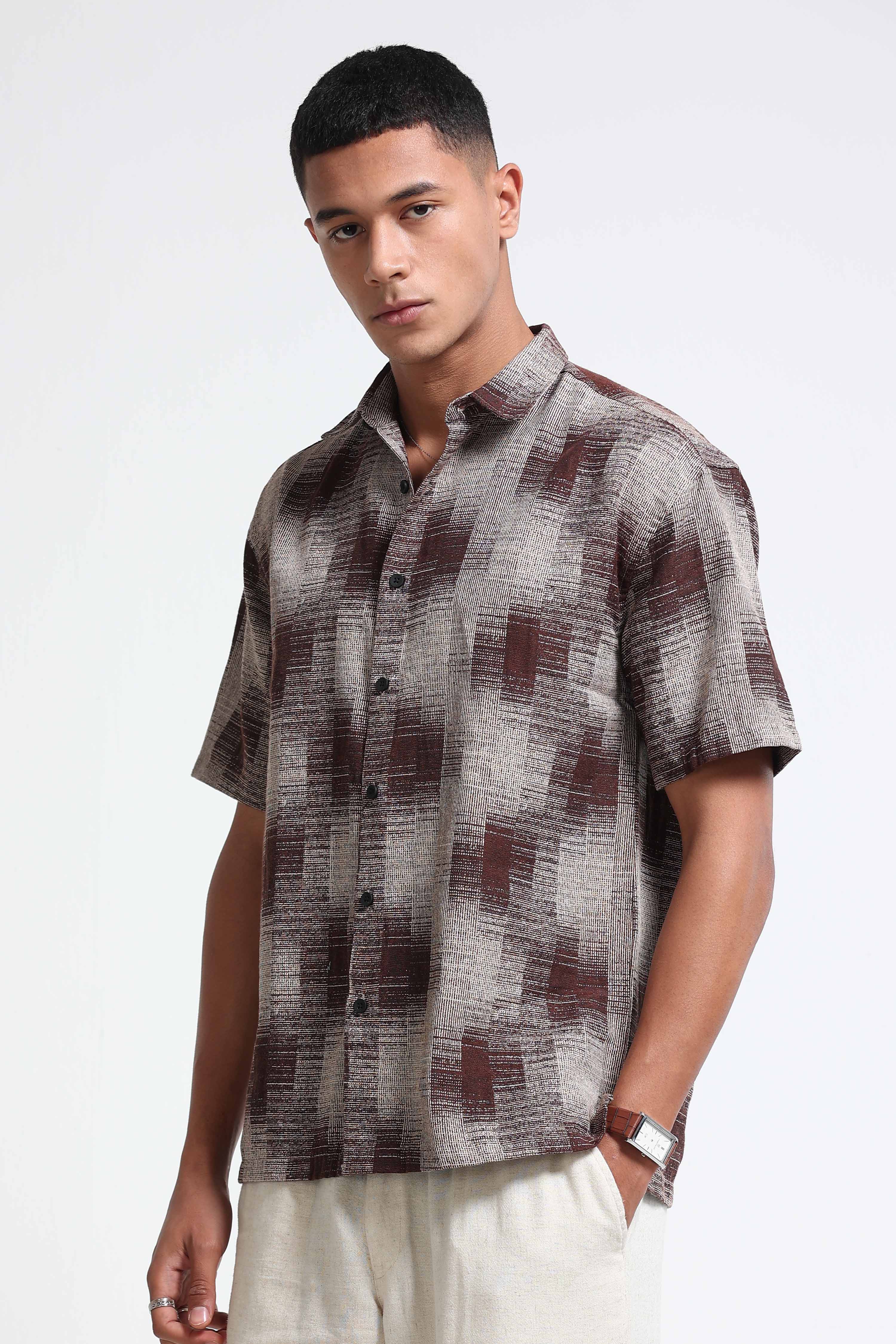Men Multi Jacquard Boxy Fit Shirt