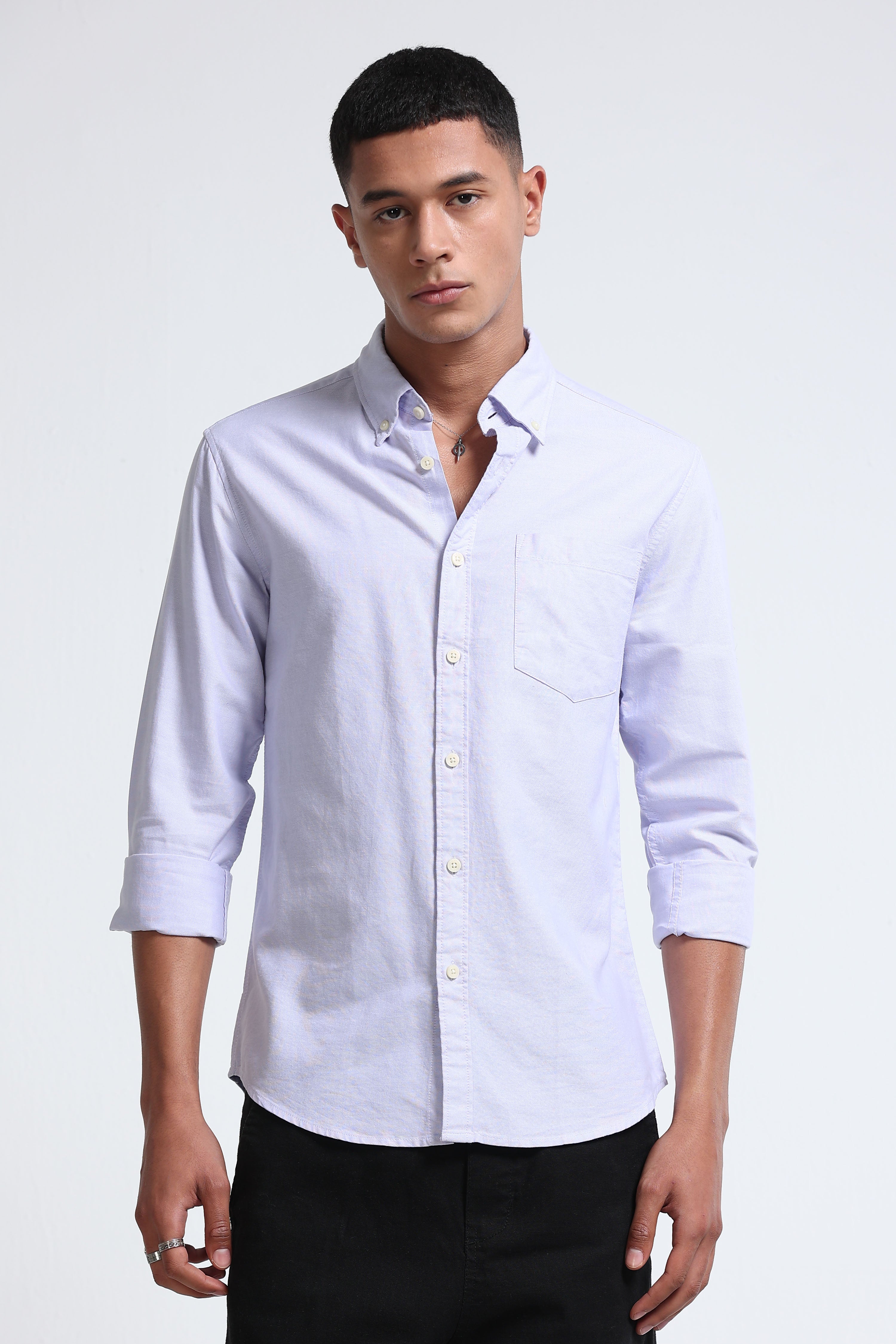Men Lavender Cotton Oxford Slim Fit Shirt