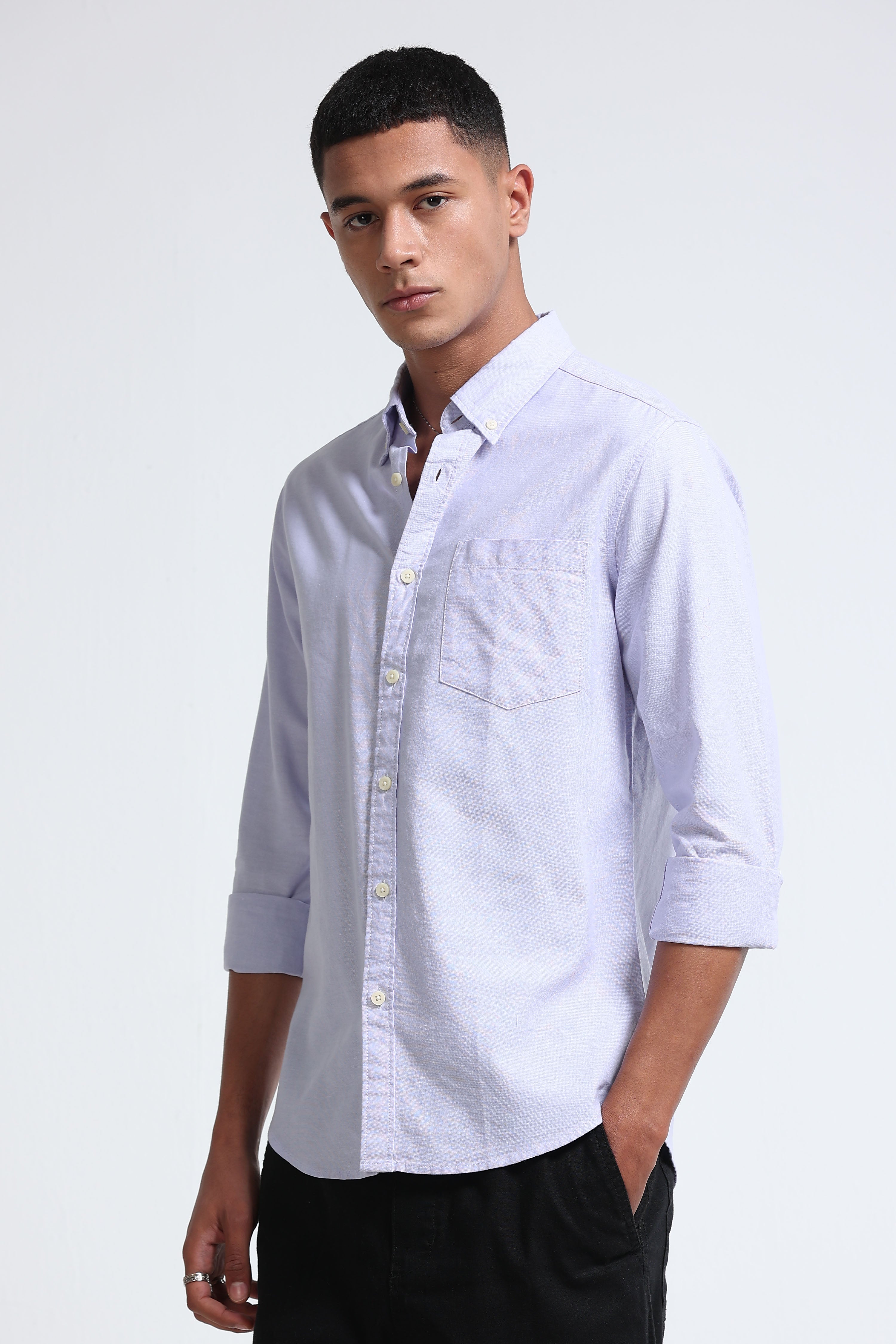 Men Lavender Cotton Oxford Slim Fit Shirt