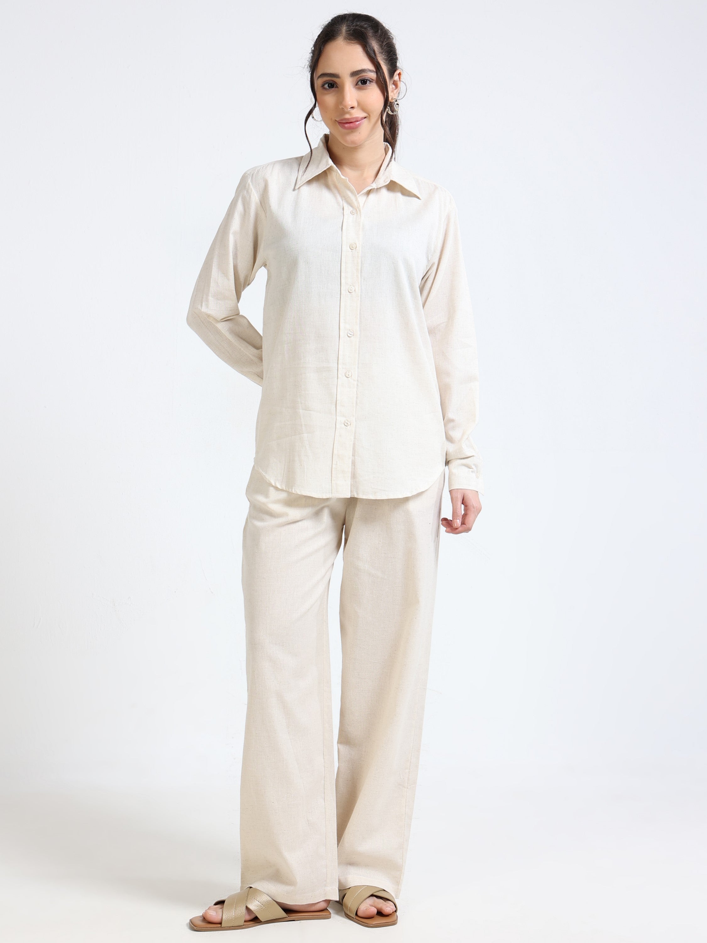 Women Cream Regular Fit Shirt
