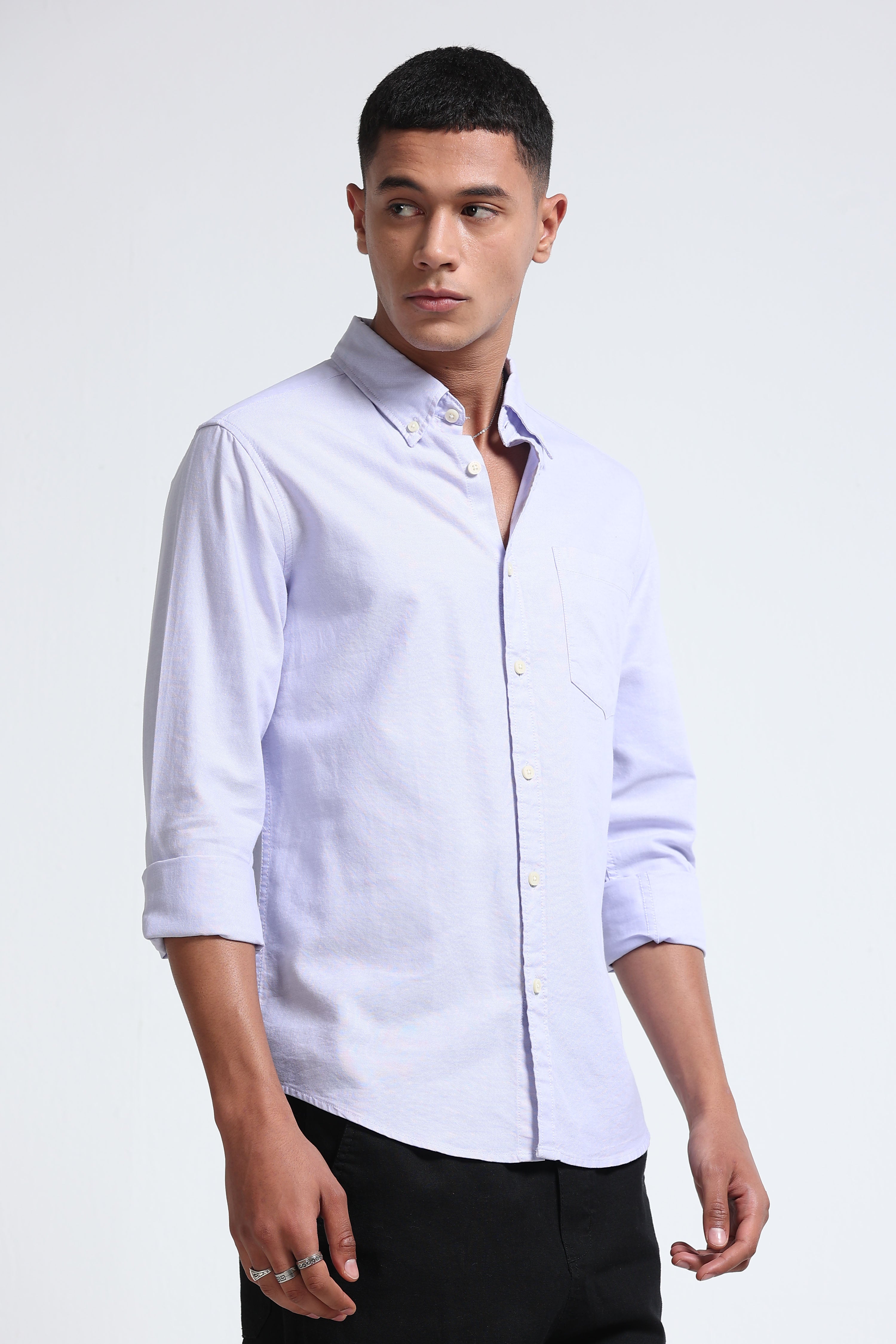 Men Lavender Cotton Oxford Slim Fit Shirt
