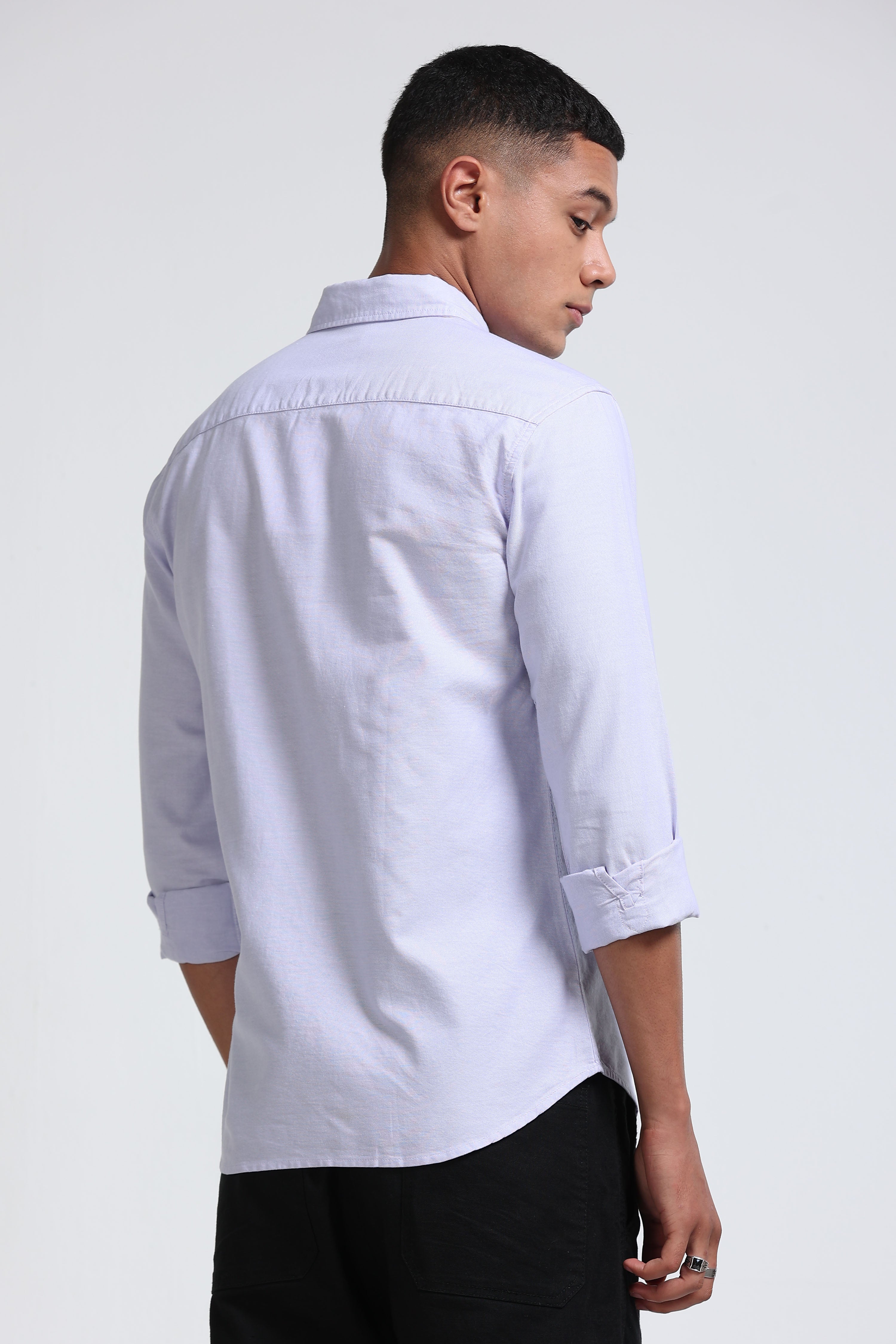Men Lavender Cotton Oxford Slim Fit Shirt