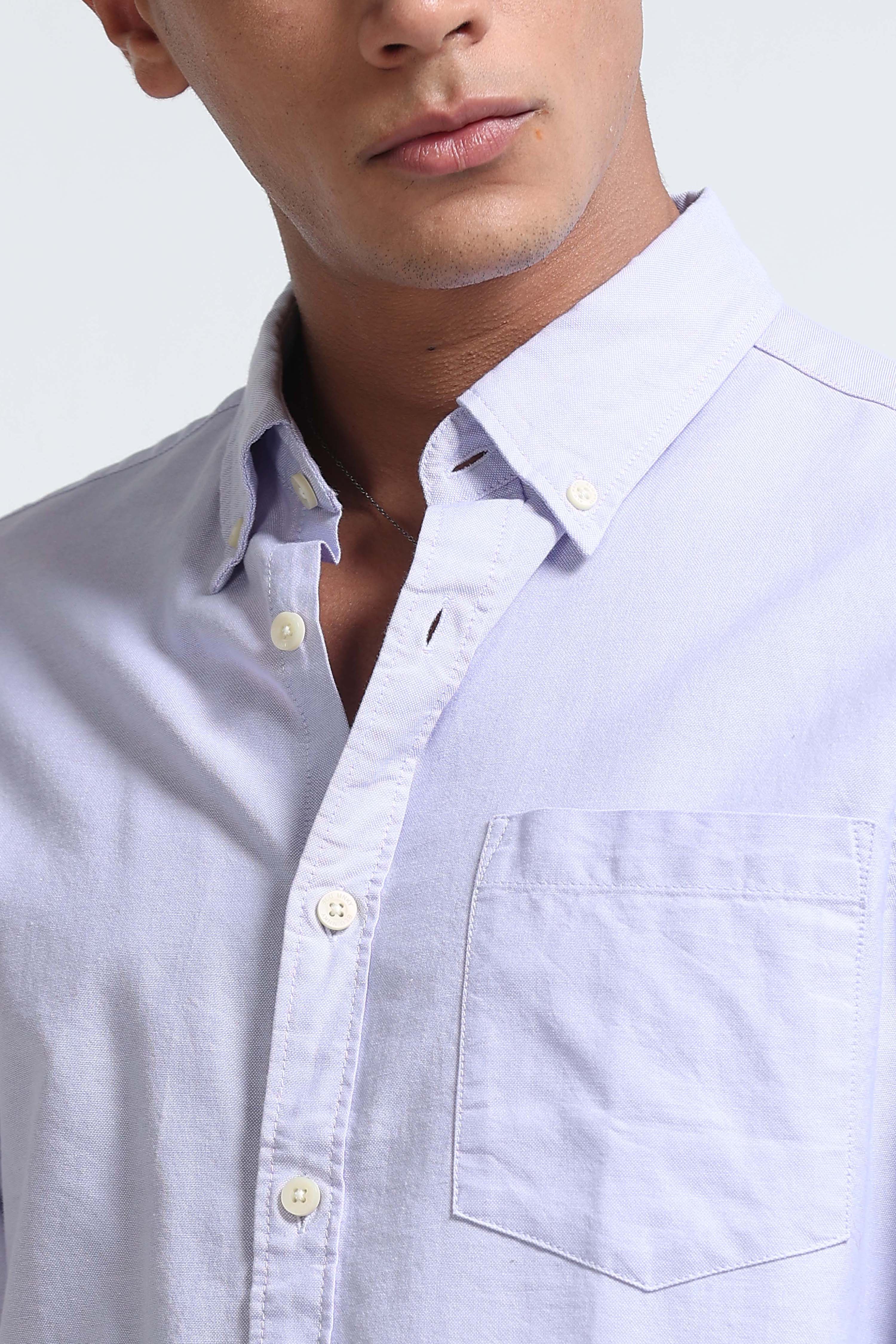 Men Lavender Cotton Oxford Slim Fit Shirt