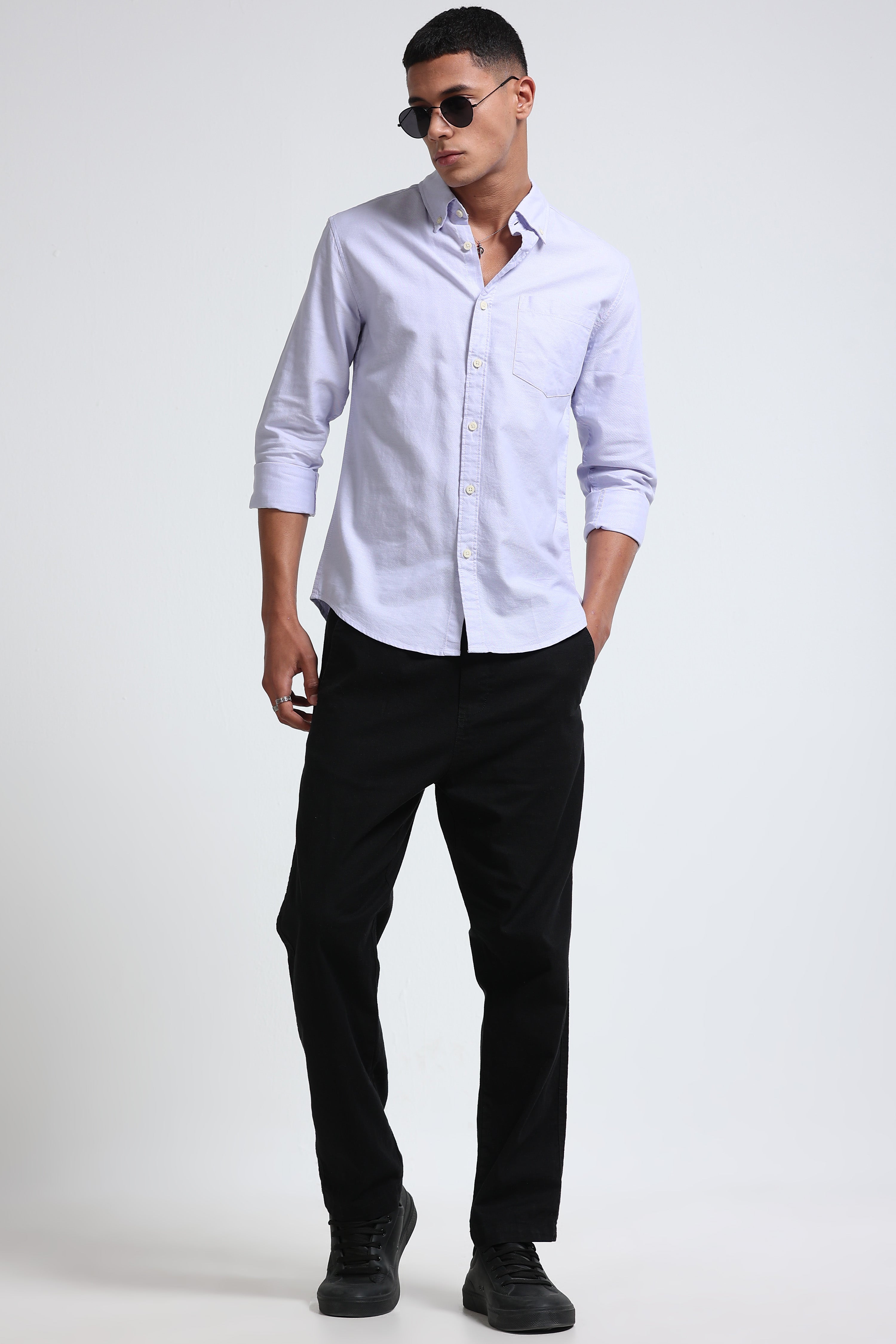 Men Lavender Cotton Oxford Slim Fit Shirt
