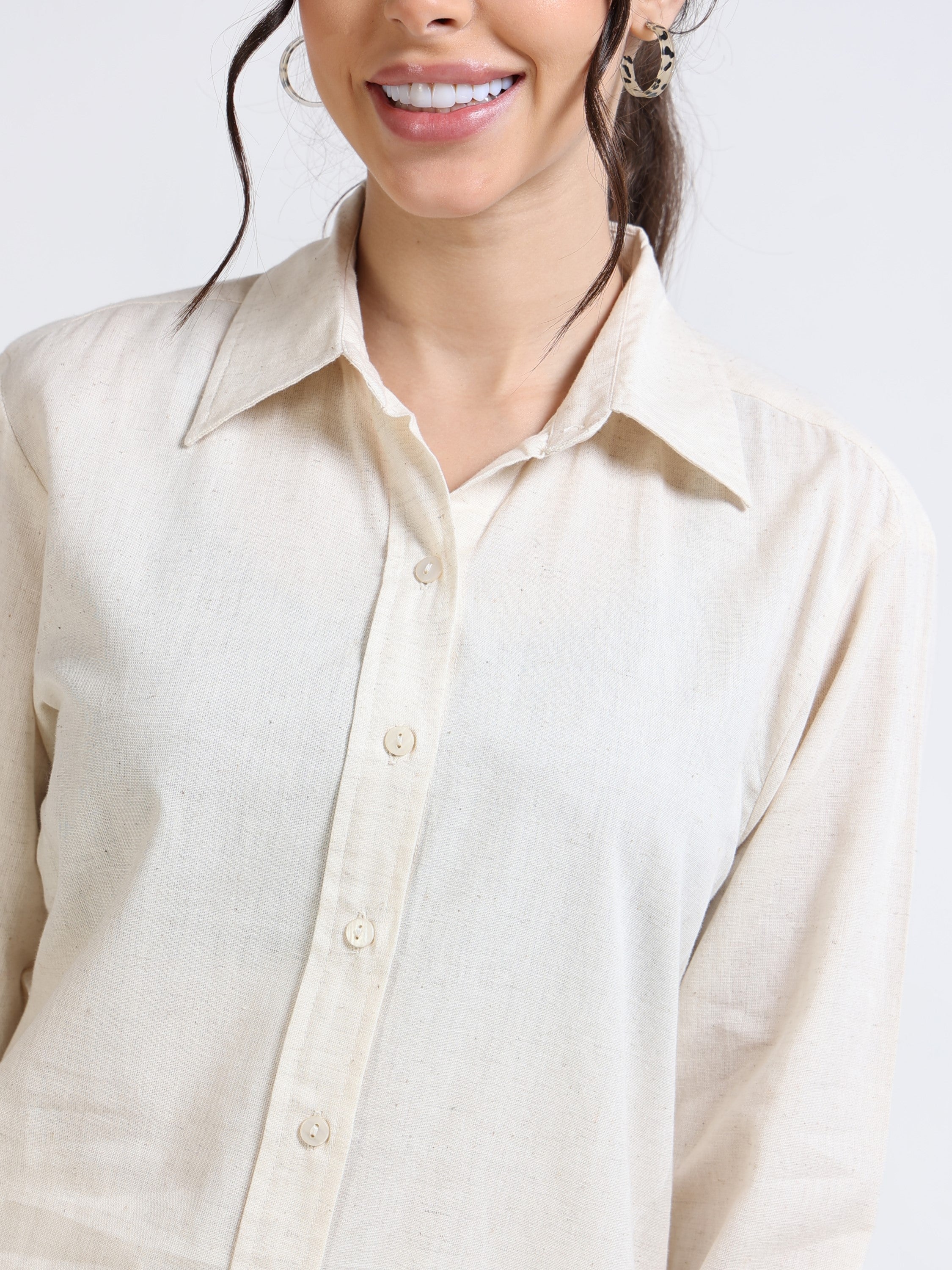 Women Cream Regular Fit Shirt