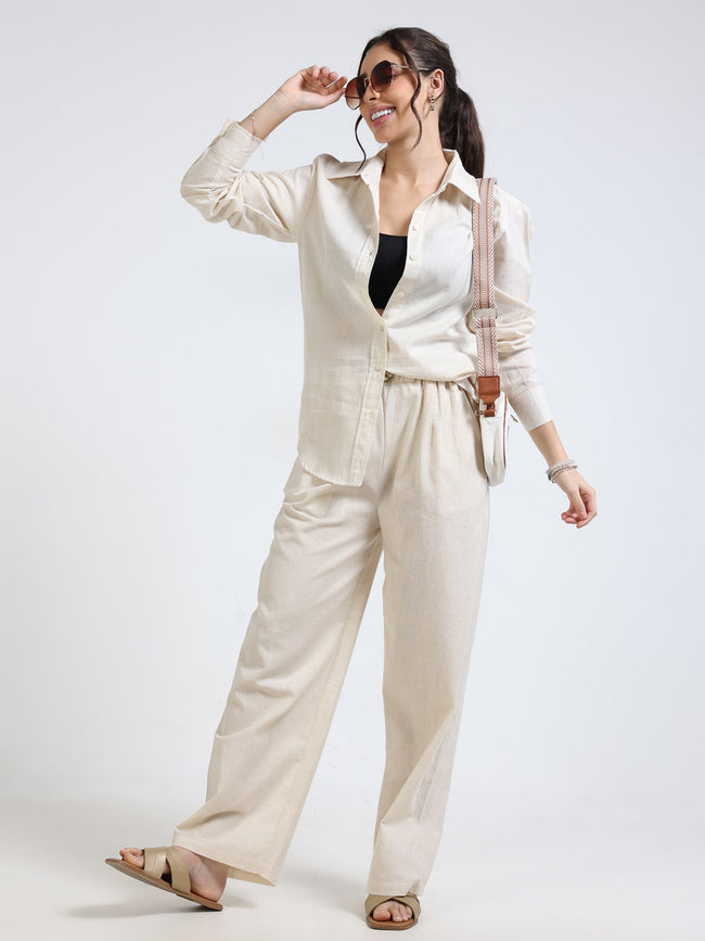 Women Cream Regular Fit Shirt