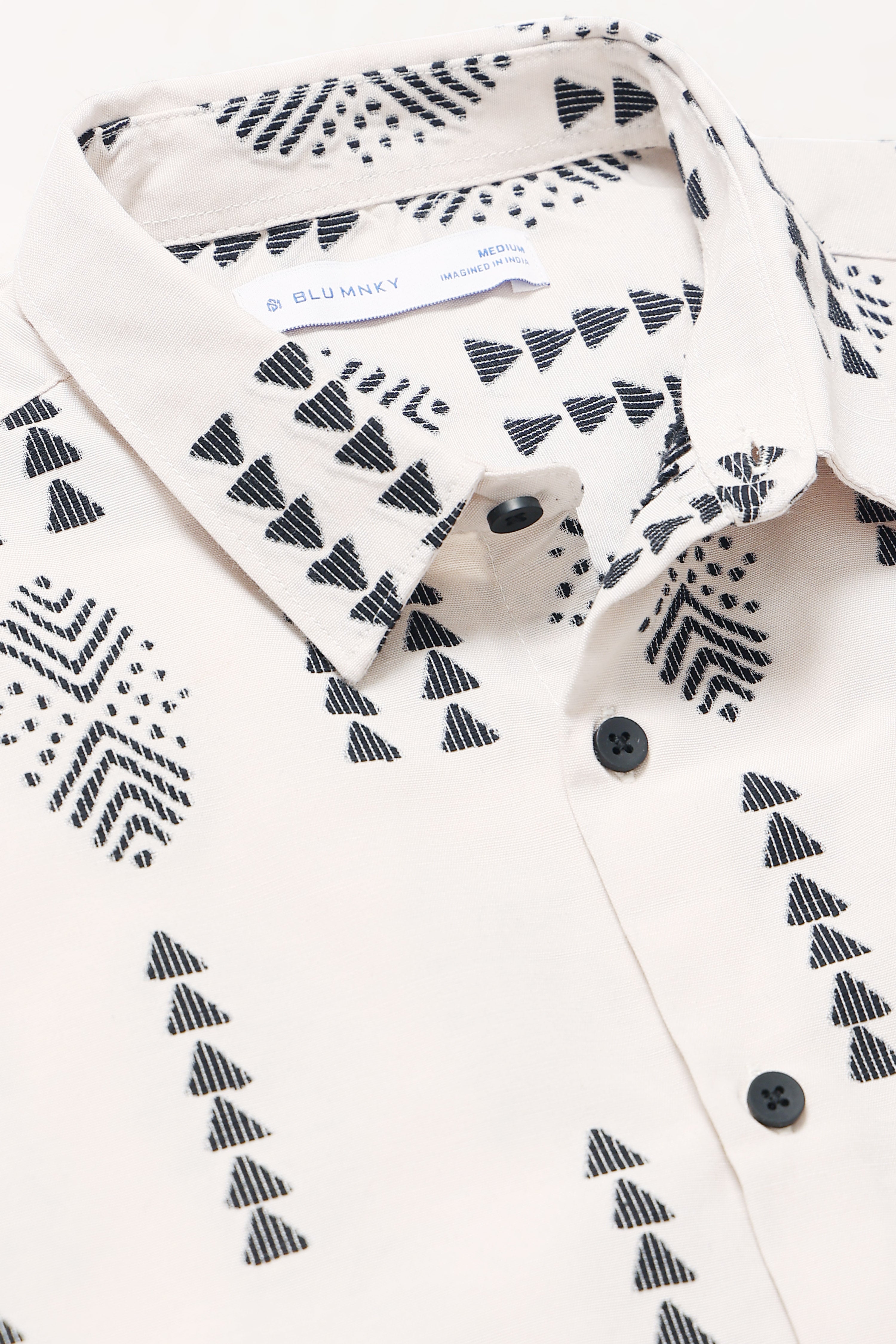 Men Cream Black Jacquard Shirt