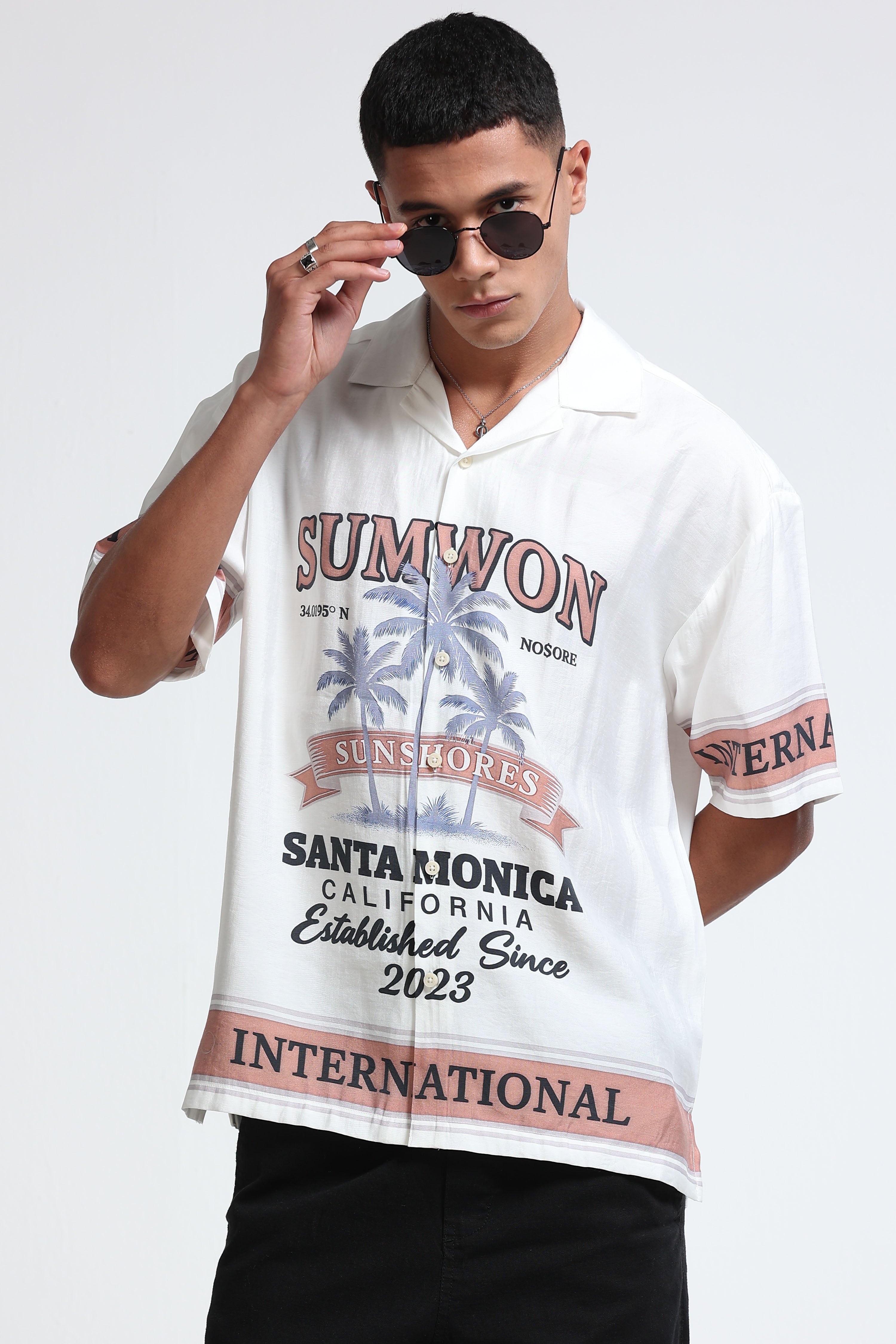 Men Brown Oversized Panel Print Shirt