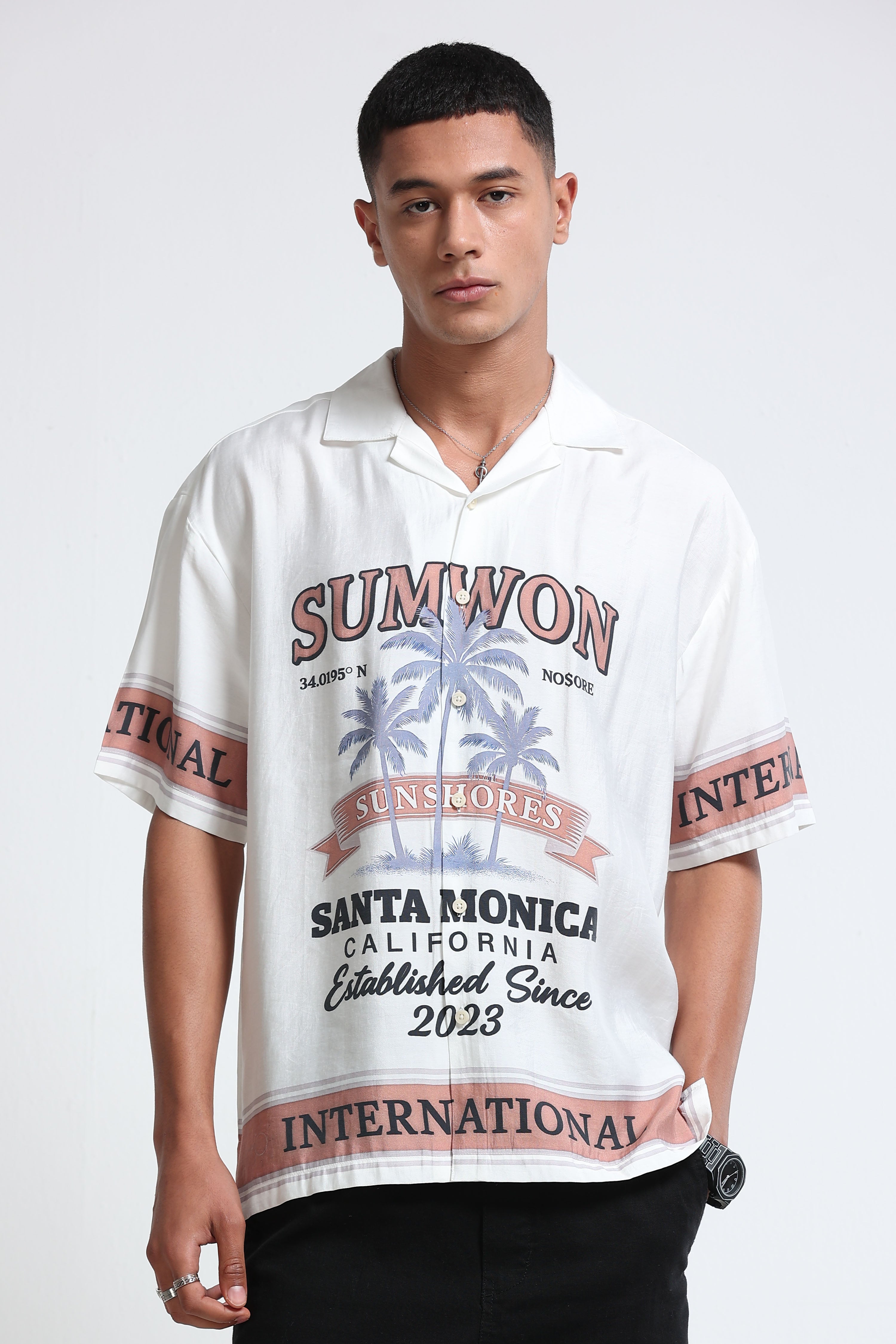 Men Brown Oversized Panel Print Shirt
