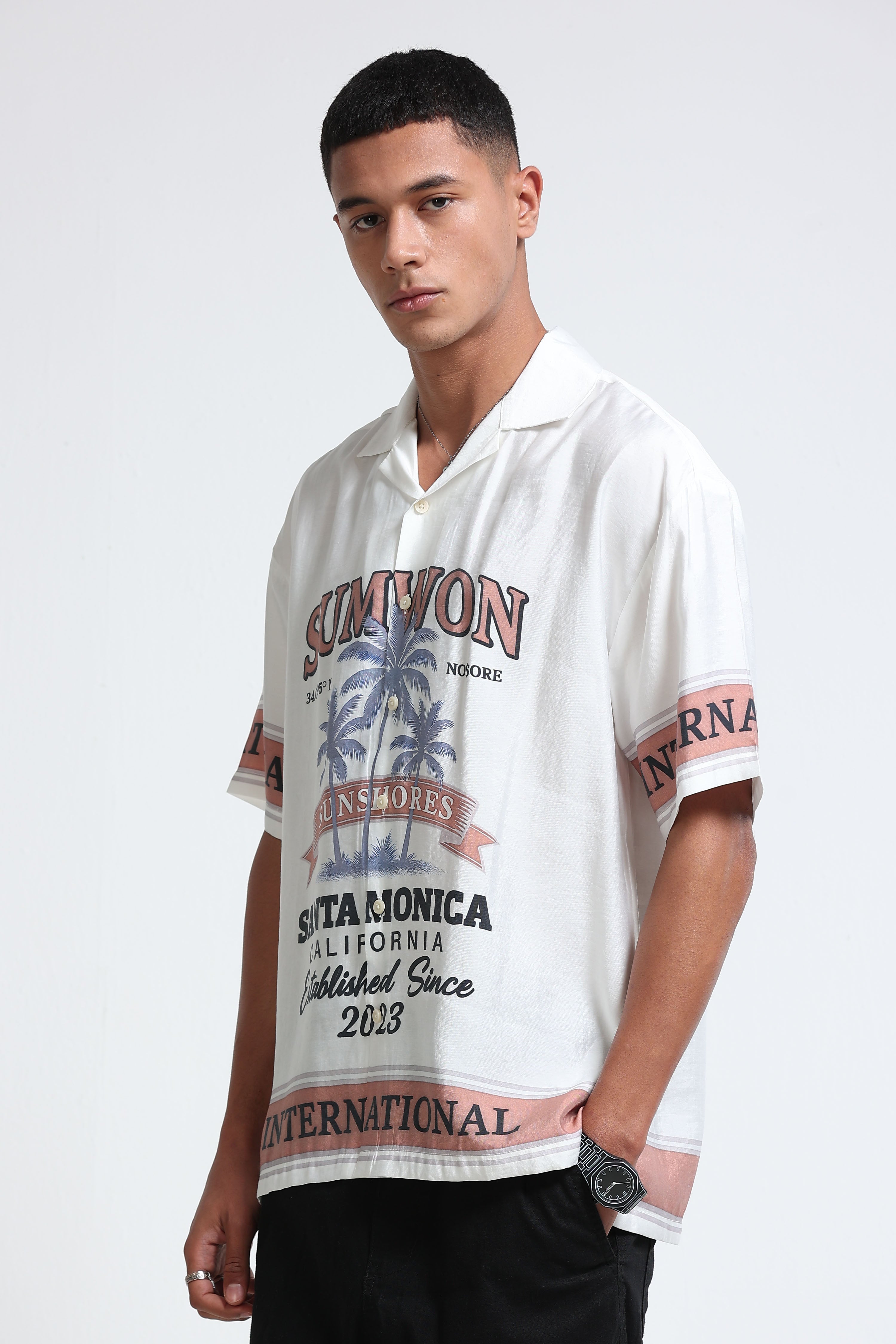 Men Brown Oversized Panel Print Shirt
