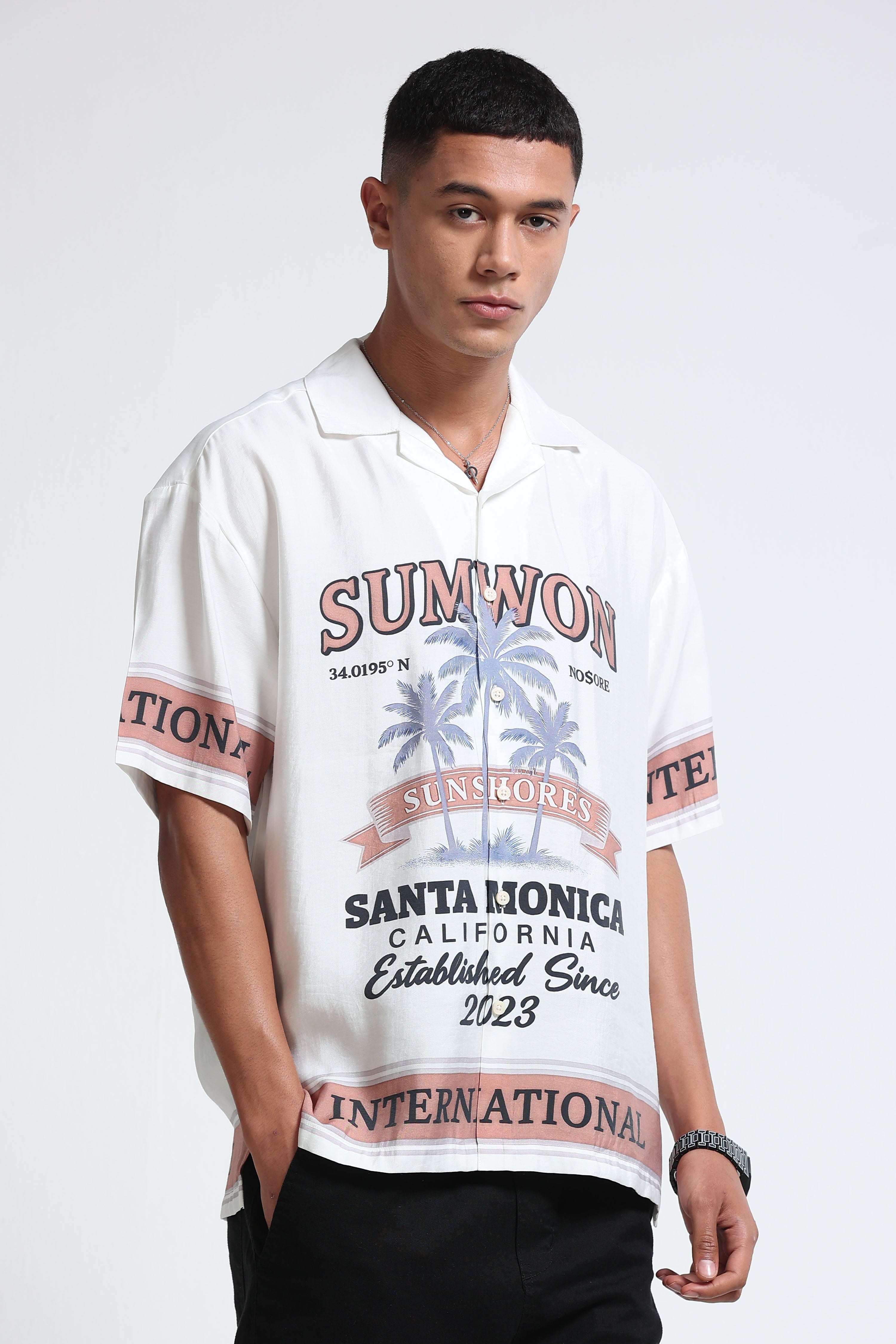 Men Brown Oversized Panel Print Shirt