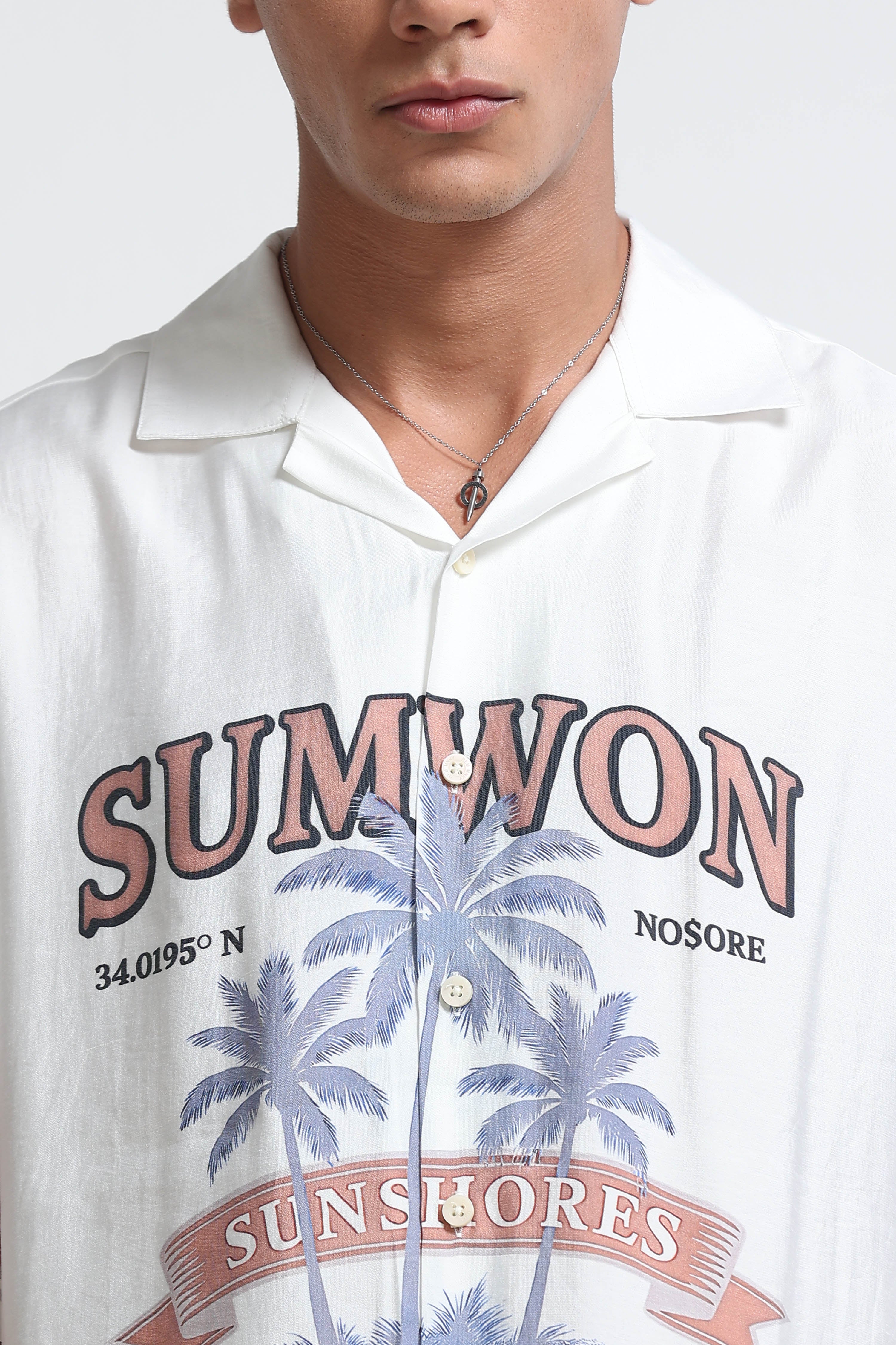 Men Brown Oversized Panel Print Shirt
