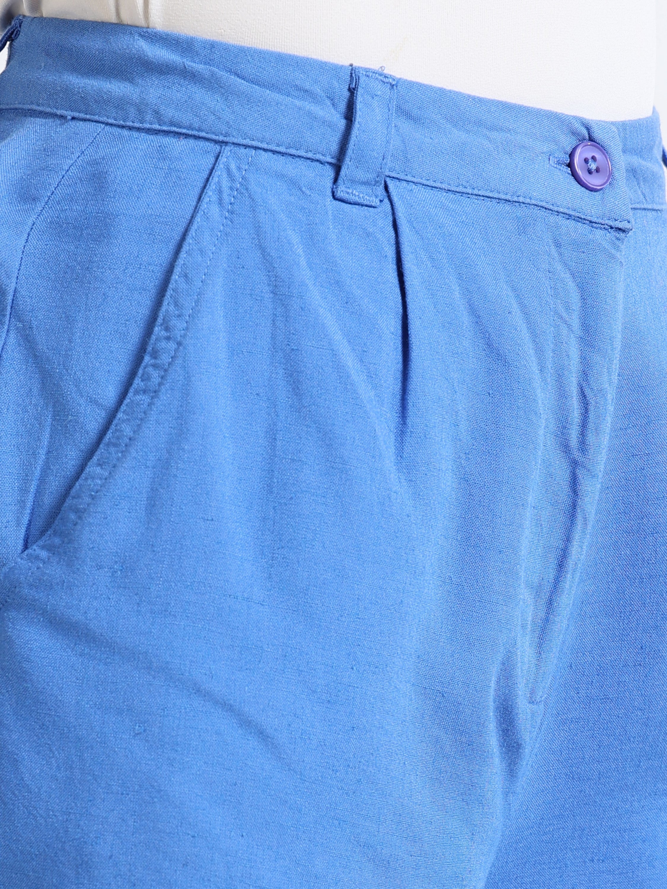 Women Blue Cotton Blend Shorts