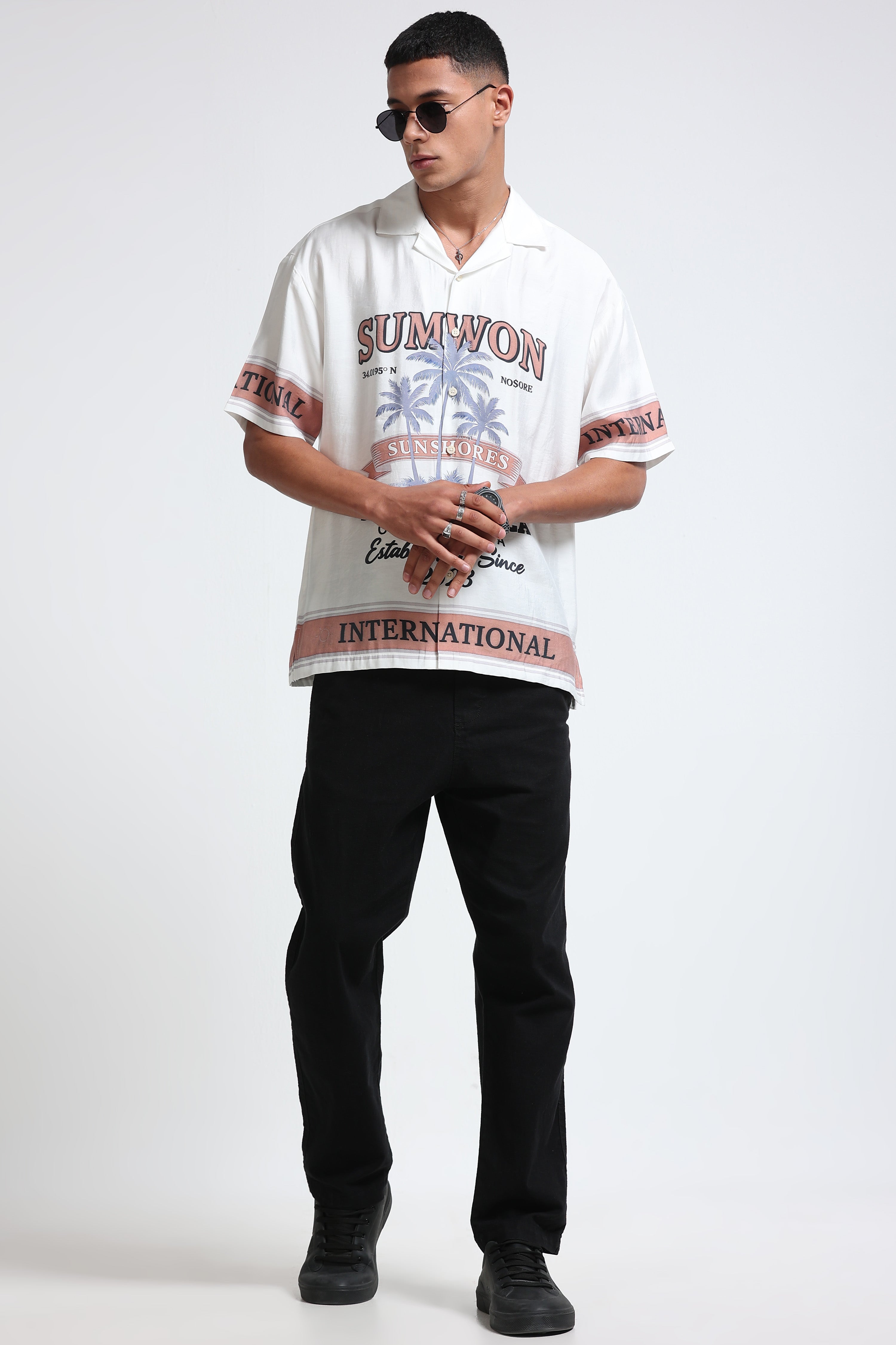 Men Brown Oversized Panel Print Shirt