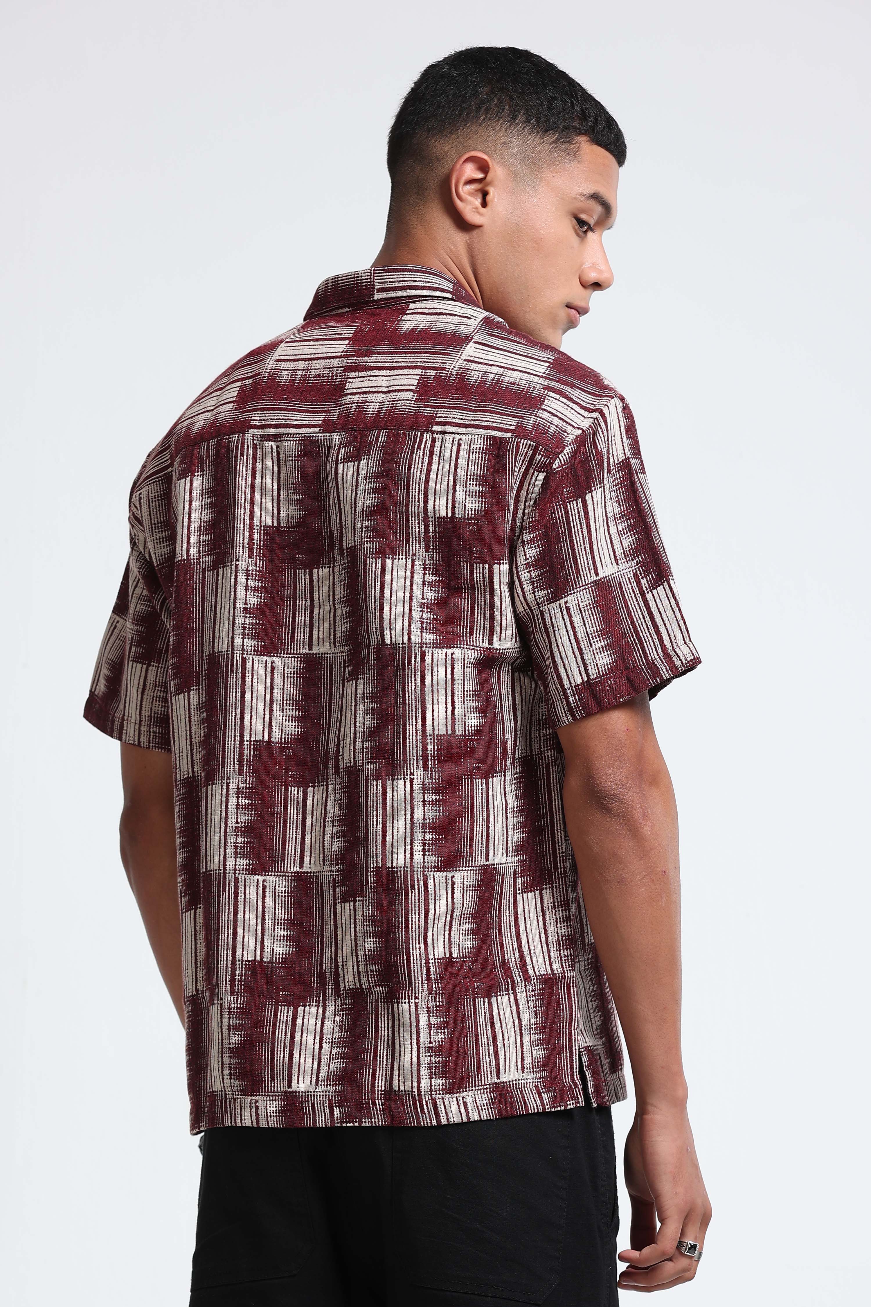 Men Maroon Jacquard Boxy Fit Shirt