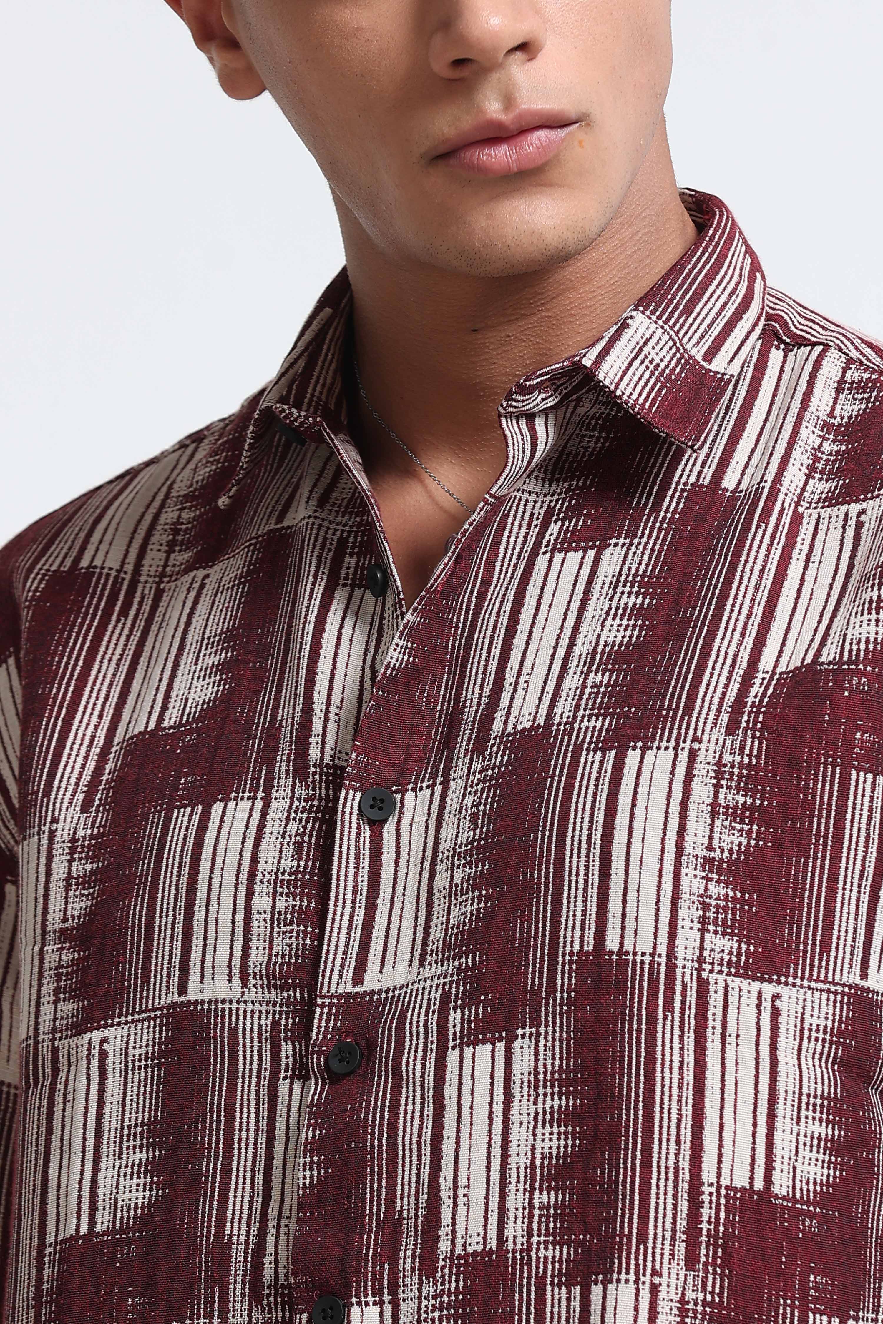 Men Maroon Jacquard Boxy Fit Shirt