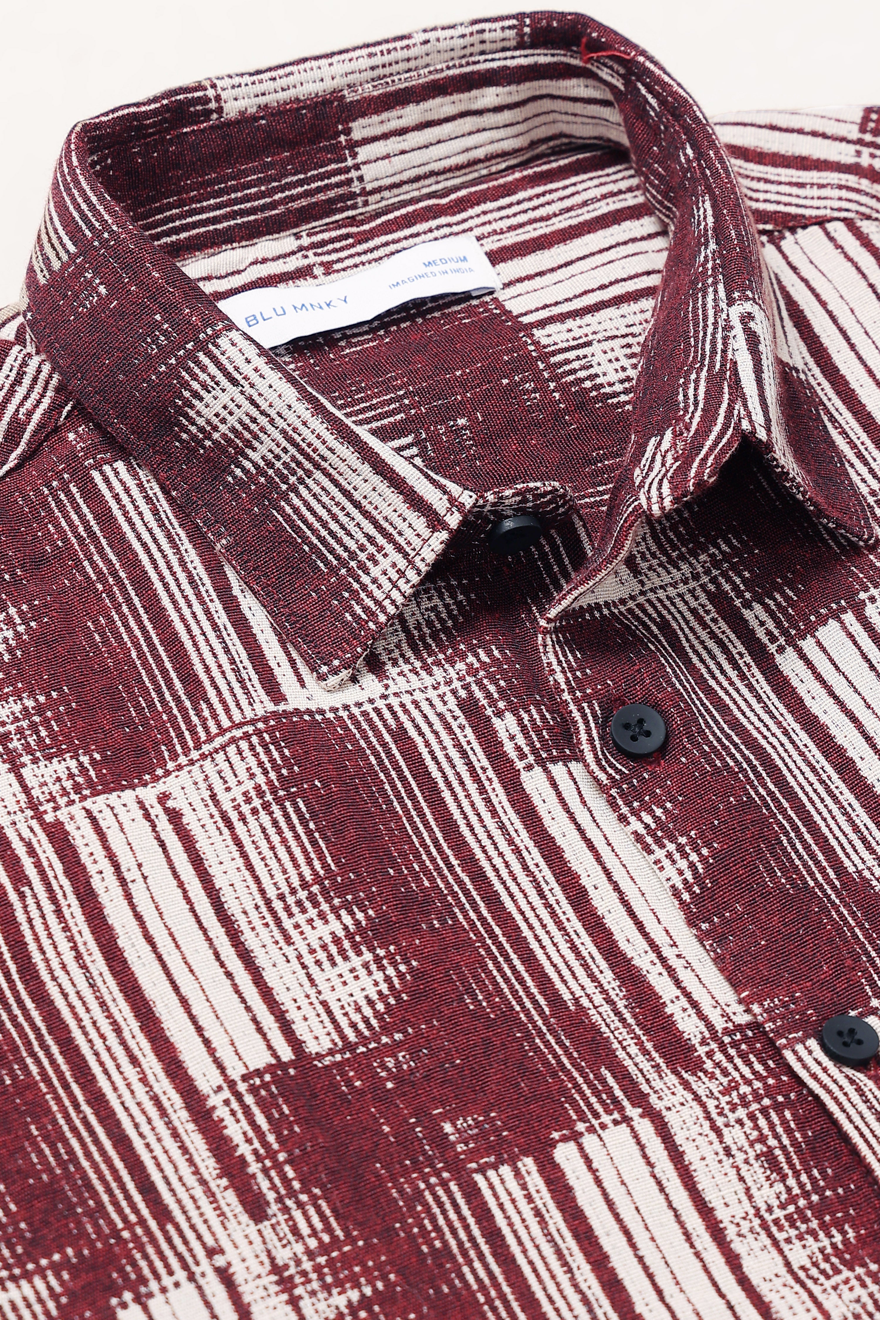Men Maroon Jacquard Boxy Fit Shirt
