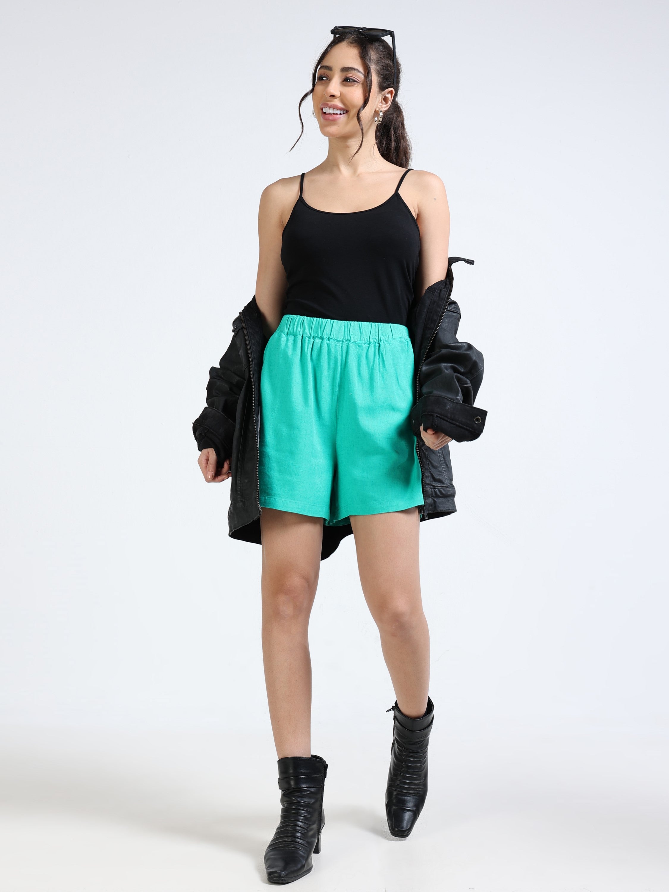 Women Green Relaxed Shorts