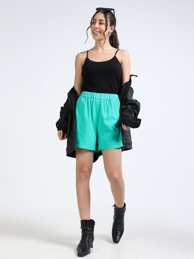 Women Green Relaxed Shorts