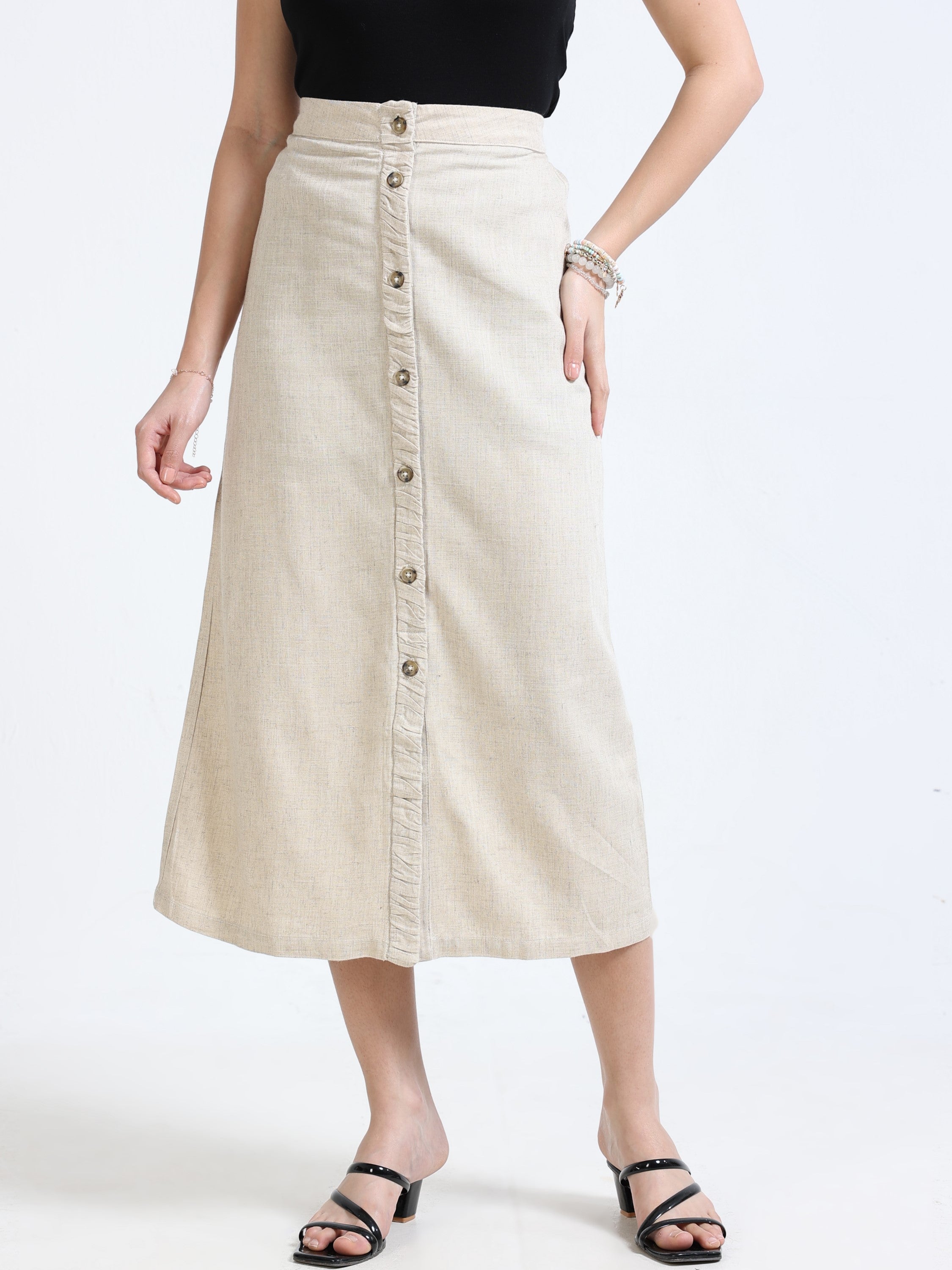 Women Cream Pencil Fit Skirt